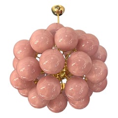 Vintage Brass Sputnik Chandelier 30 Pink Murano Glass Spheres 1980