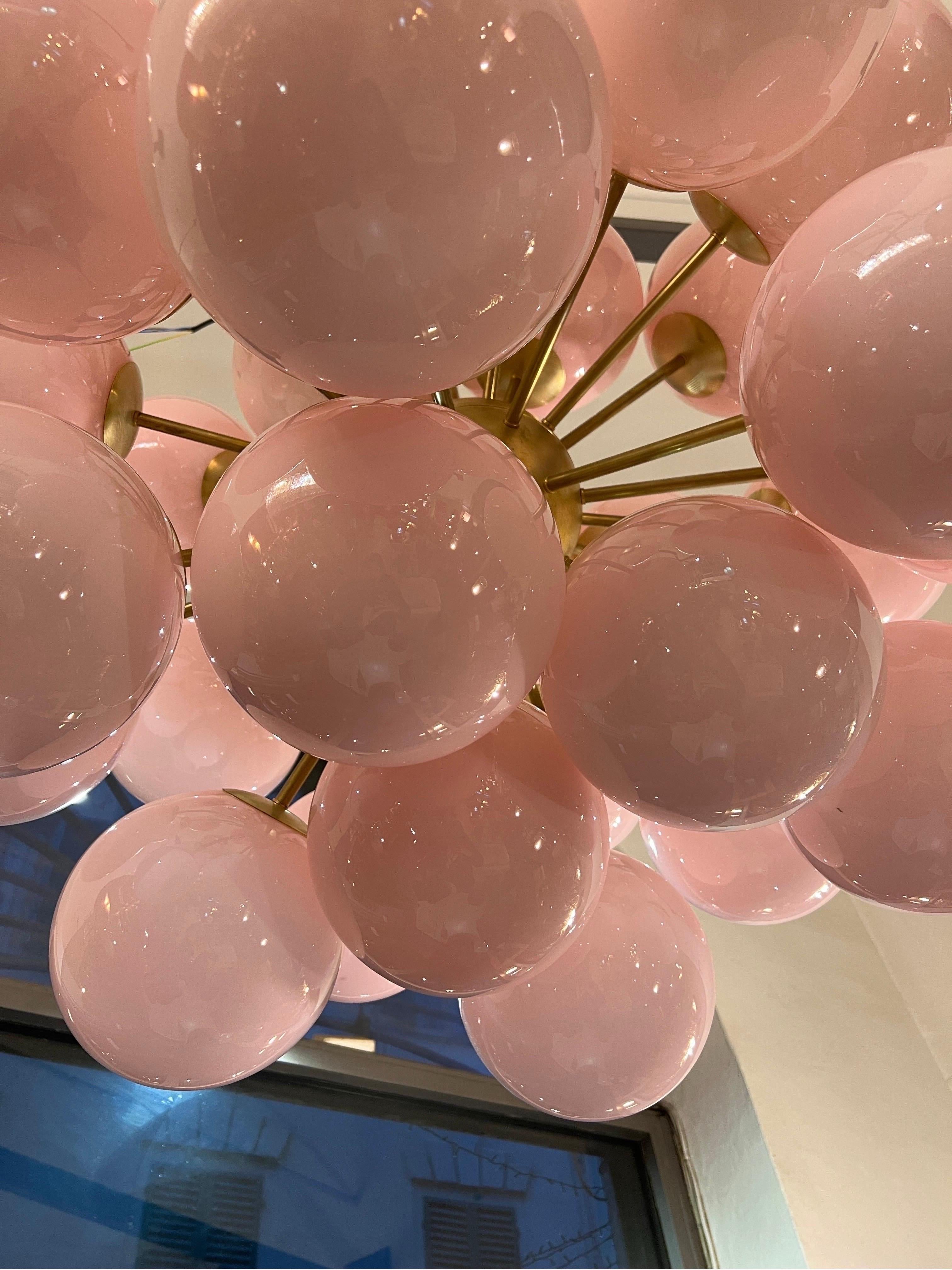 Vintage Brass Sputnik Chandelier with Pink Murano Glass Spheres 1980 5