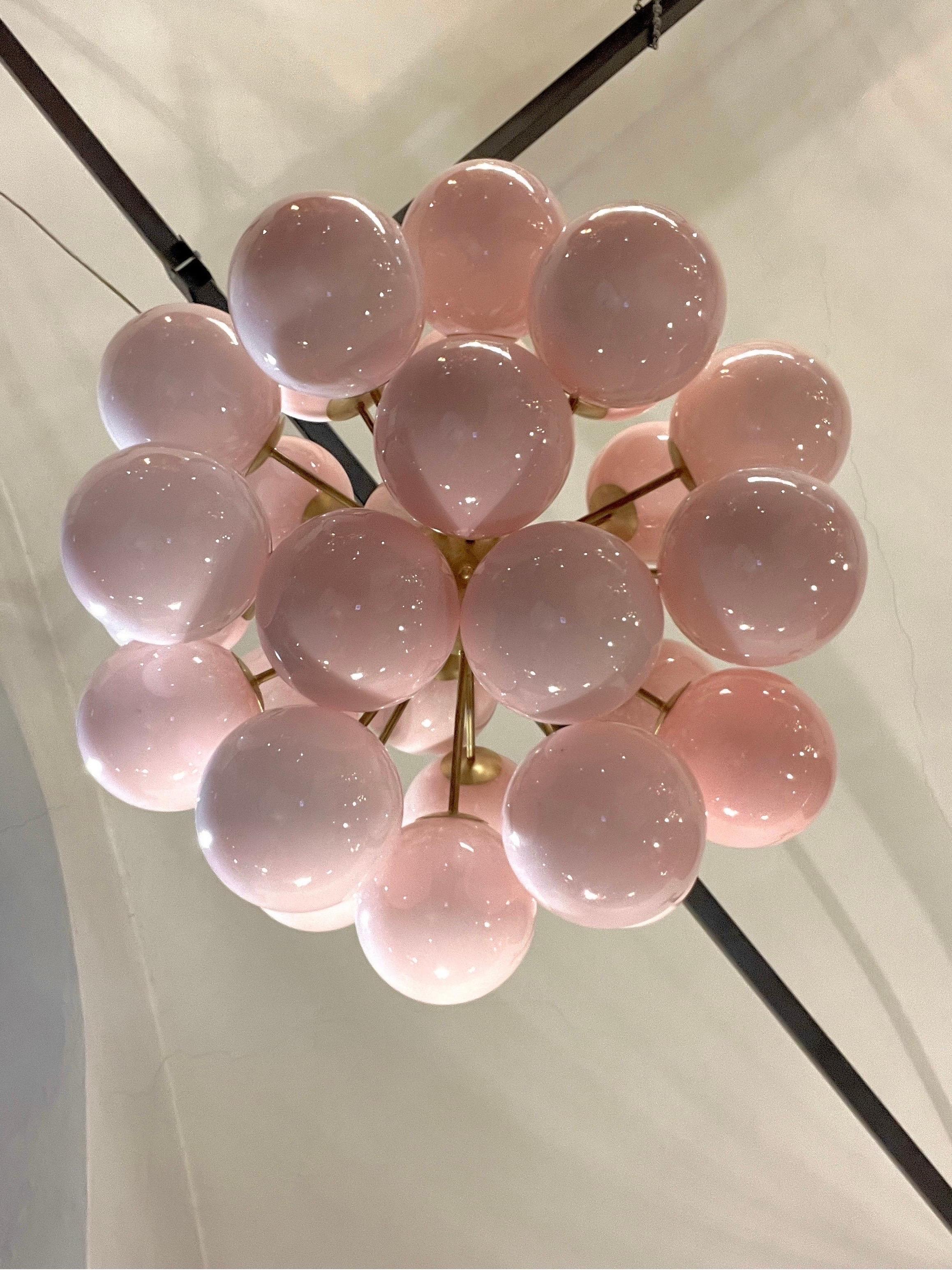 Vintage Brass Sputnik Chandelier with Pink Murano Glass Spheres 1980 6