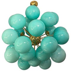 Vintage Brass Sputnik Chandelier with Tiffany Green Murano Glass Spheres, 1980s