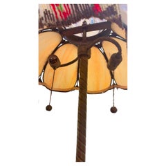 Vintage Brass Stained Slag Glass Floor Lamp