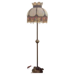 Vintage Brass Stained Slag Glass Floor Lamp