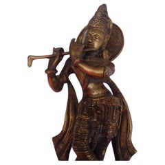Vintage Messing Stehende Figur eines Krishna, Indien