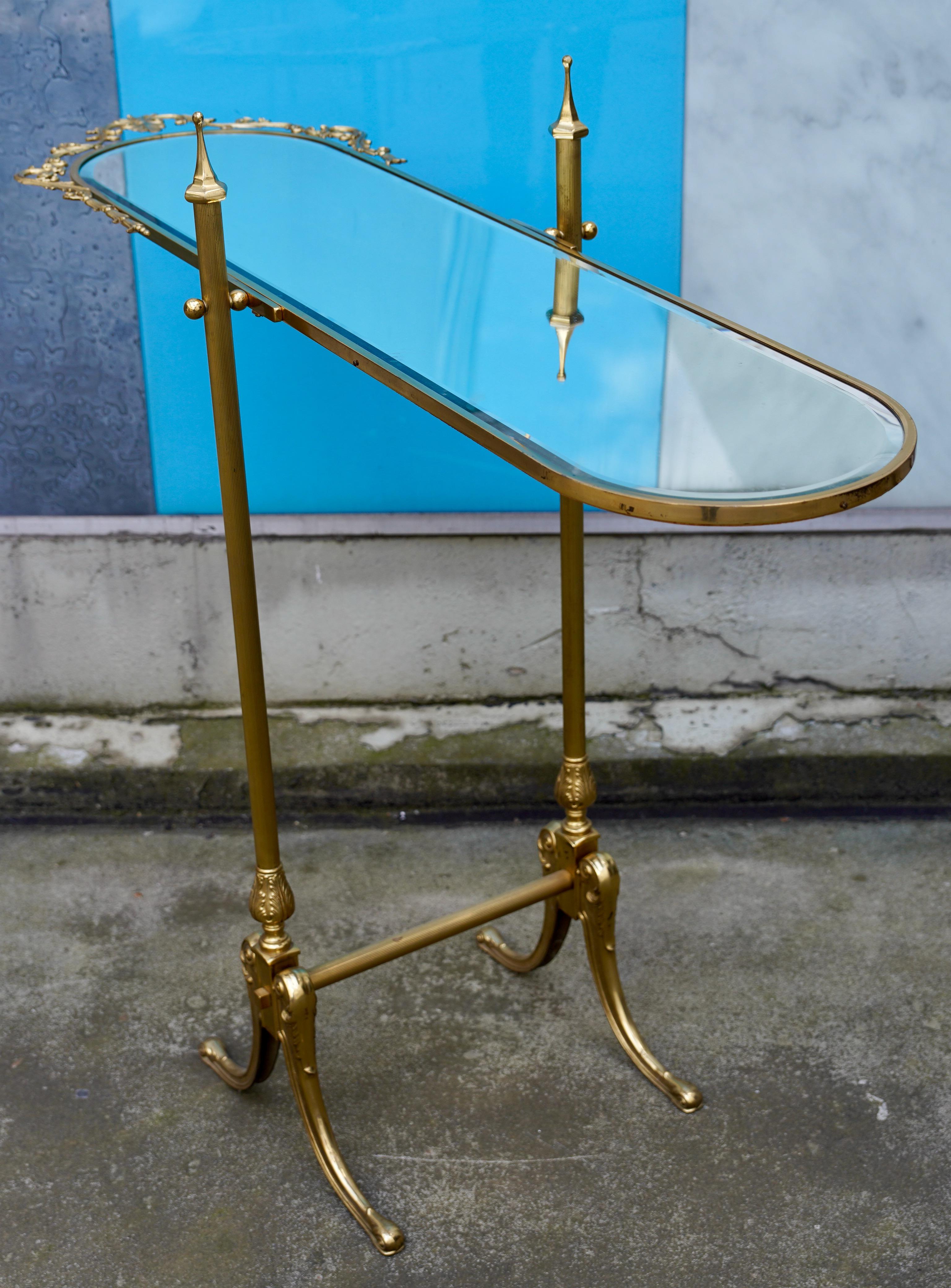 Vintage Brass Standing Floor Mirror with faceted Glass and Ornate Decorations For Sale 1