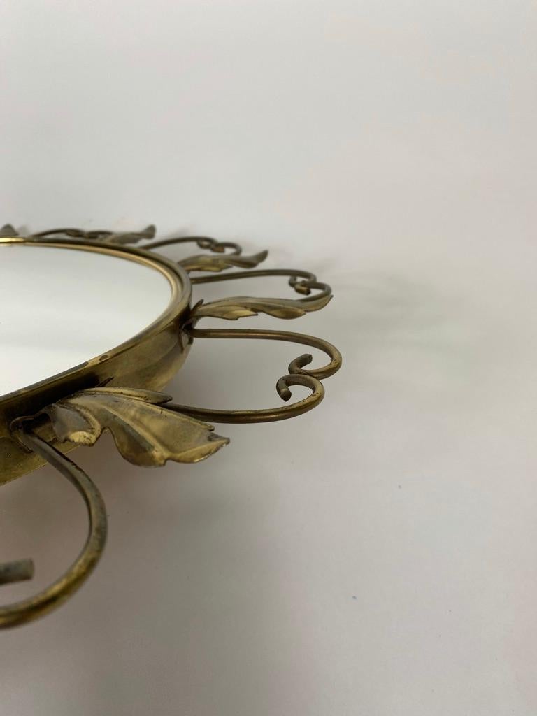 Vintage Brass Sunburst Convex Mirror, 1960s For Sale 3