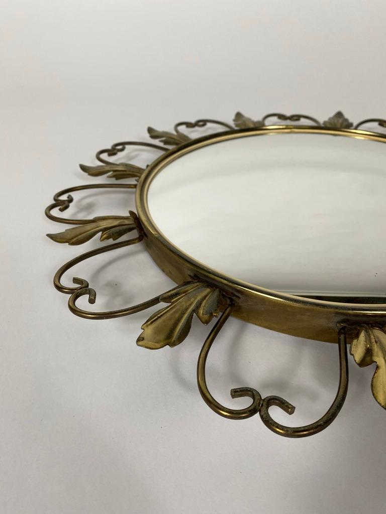 Hollywood Regency Vintage Brass Sunburst Convex Mirror, 1960s For Sale