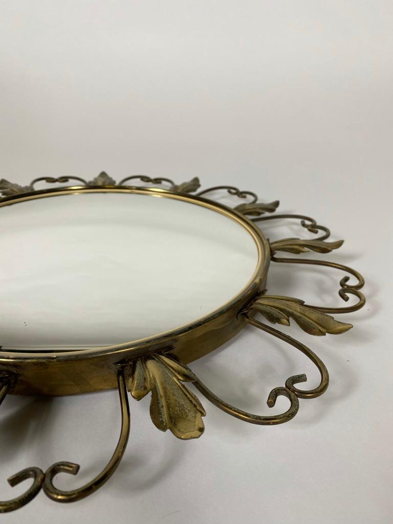 Belgian Vintage Brass Sunburst Convex Mirror, 1960s For Sale