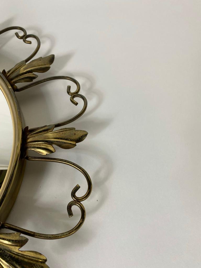 Mid-20th Century Vintage Brass Sunburst Convex Mirror, 1960s For Sale