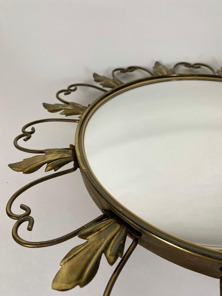 Vintage Brass Sunburst Convex Mirror, 1960s For Sale 1