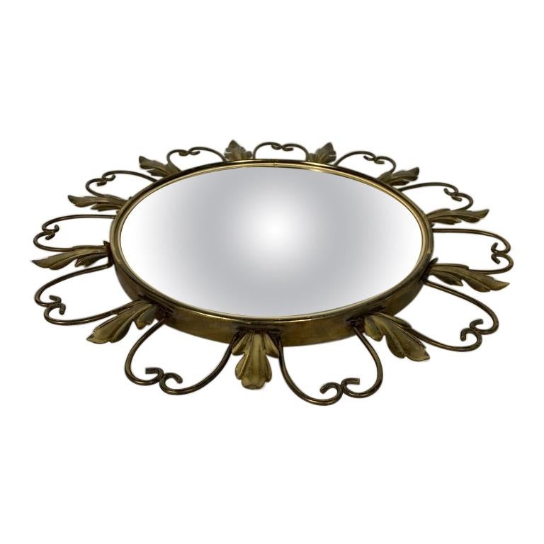 Vintage Brass Sunburst Convex Mirror, 1960s For Sale