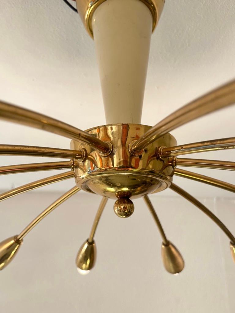Swiss Vintage Brass Sunburst Flush Mount Ceiling Lamp by BAG Turgi, Switzerland 1950s