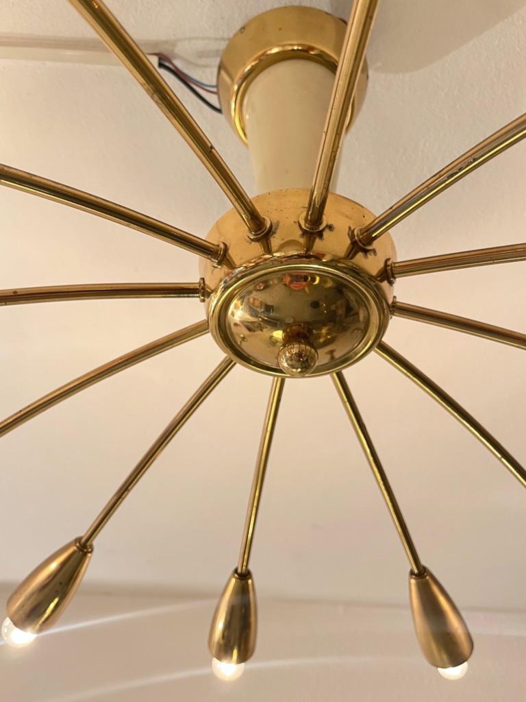 Vintage Brass Sunburst Flush Mount Ceiling Lamp by BAG Turgi, Switzerland 1950s In Good Condition In Geneva, CH