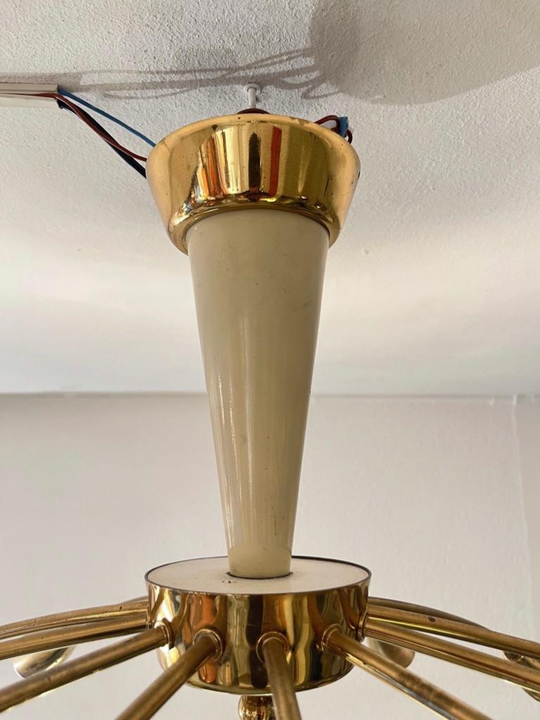 Aluminum Vintage Brass Sunburst Flush Mount Ceiling Lamp by BAG Turgi, Switzerland 1950s
