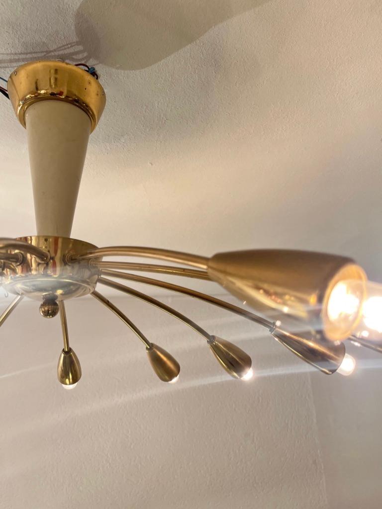 Vintage Brass Sunburst Flush Mount Ceiling Lamp by BAG Turgi, Switzerland 1950s 1