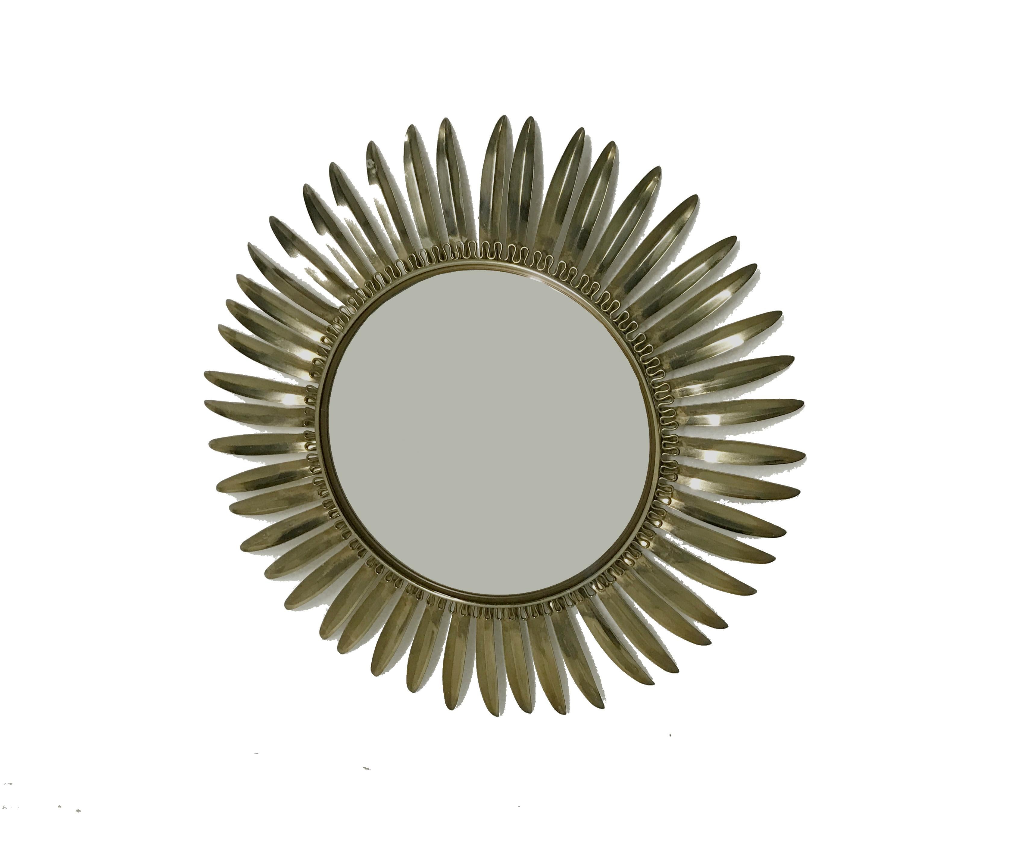 French Vintage Brass Sunburst Mirror, 1960s