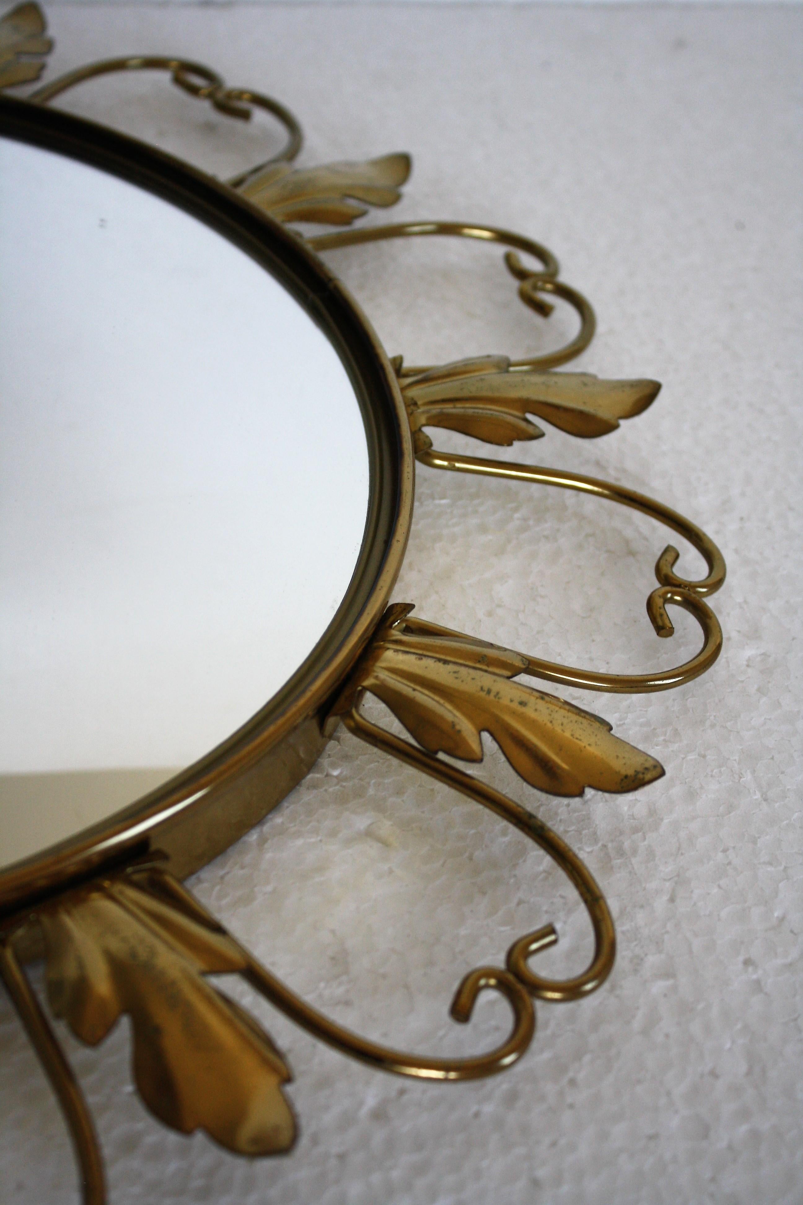 French Vintage Brass Sunburst Mirror, 1960s