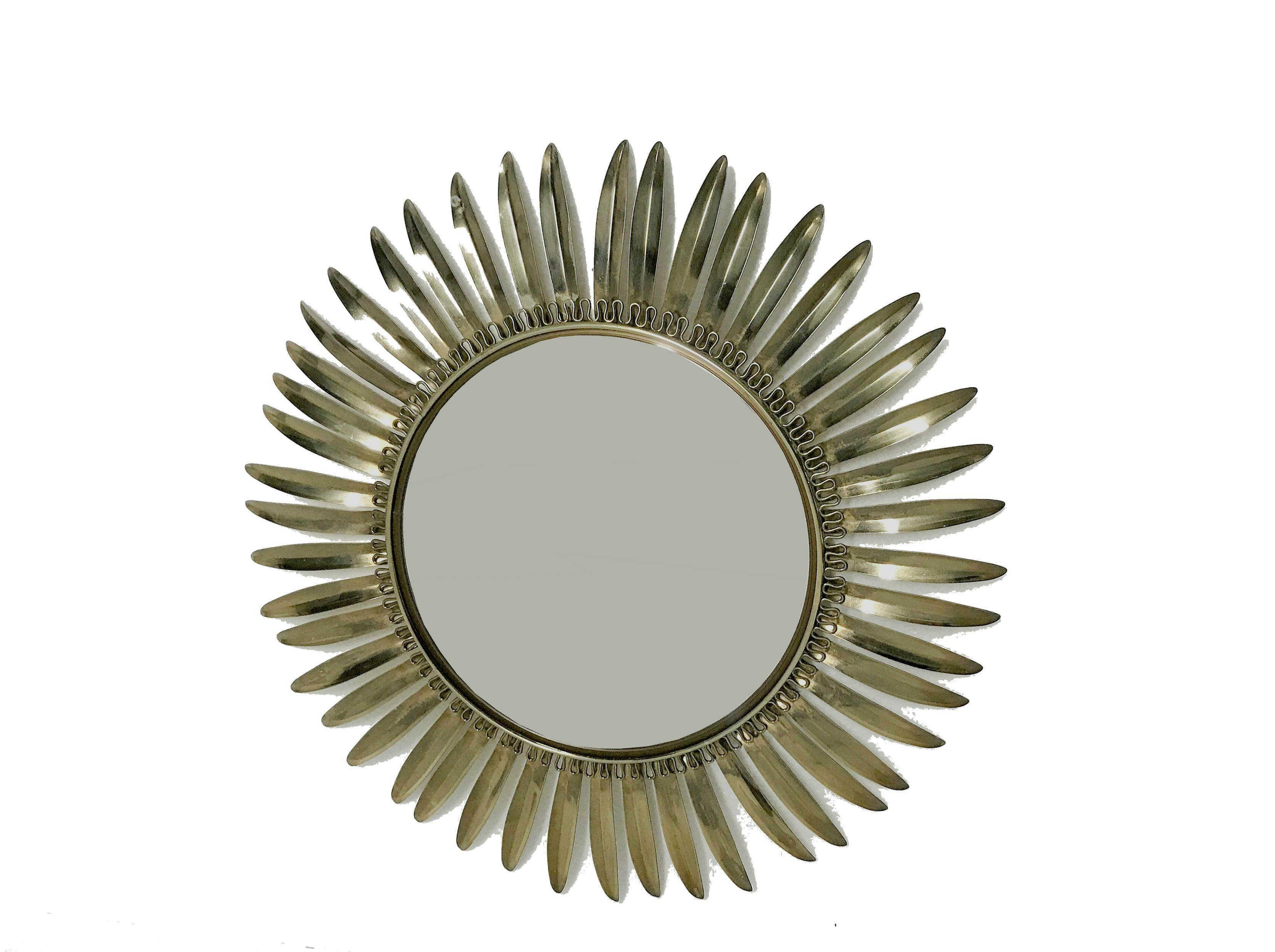 Vintage Brass Sunburst Mirror, 1960s In Excellent Condition In HEVERLEE, BE