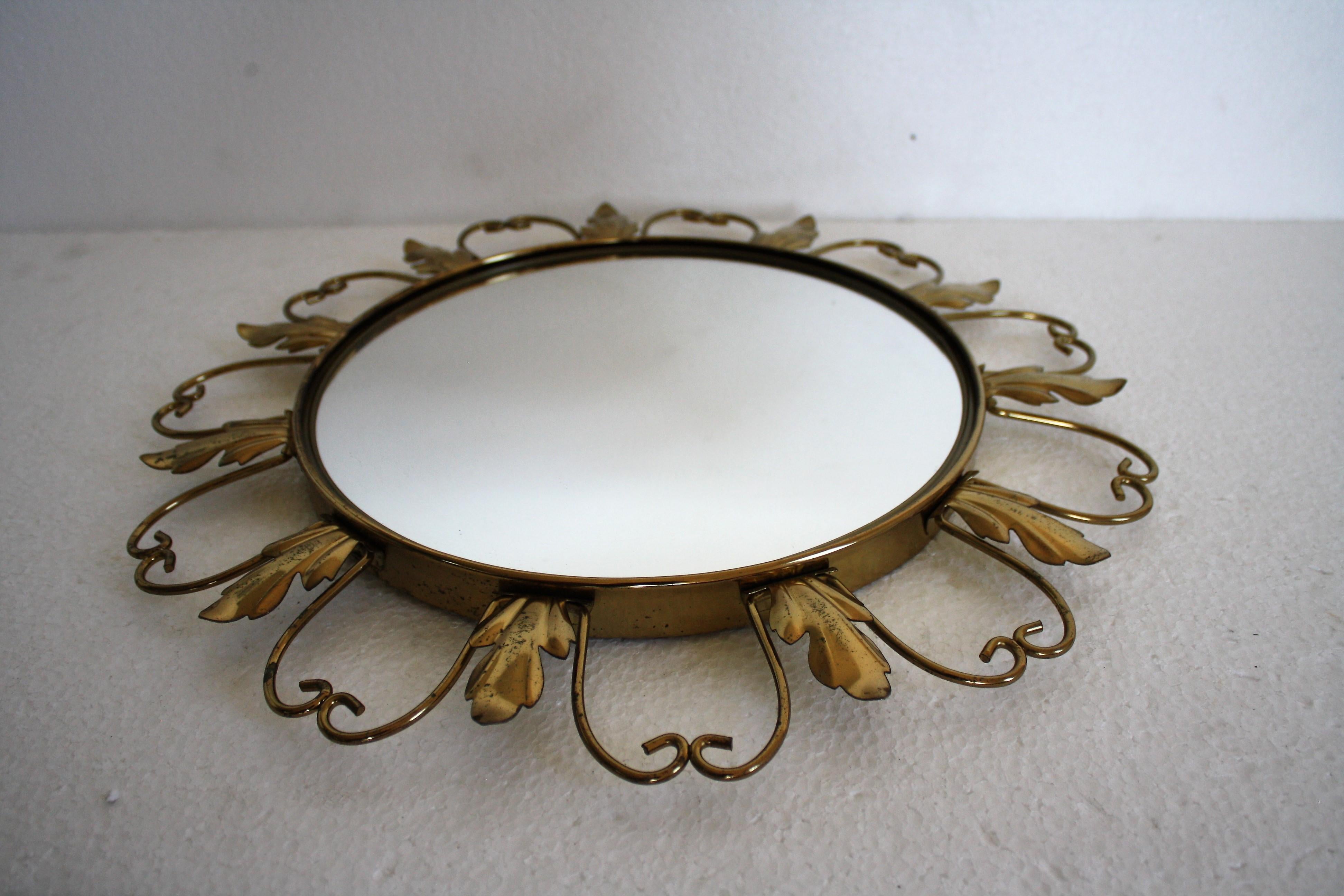 Vintage Brass Sunburst Mirror, 1960s (Mitte des 20. Jahrhunderts)