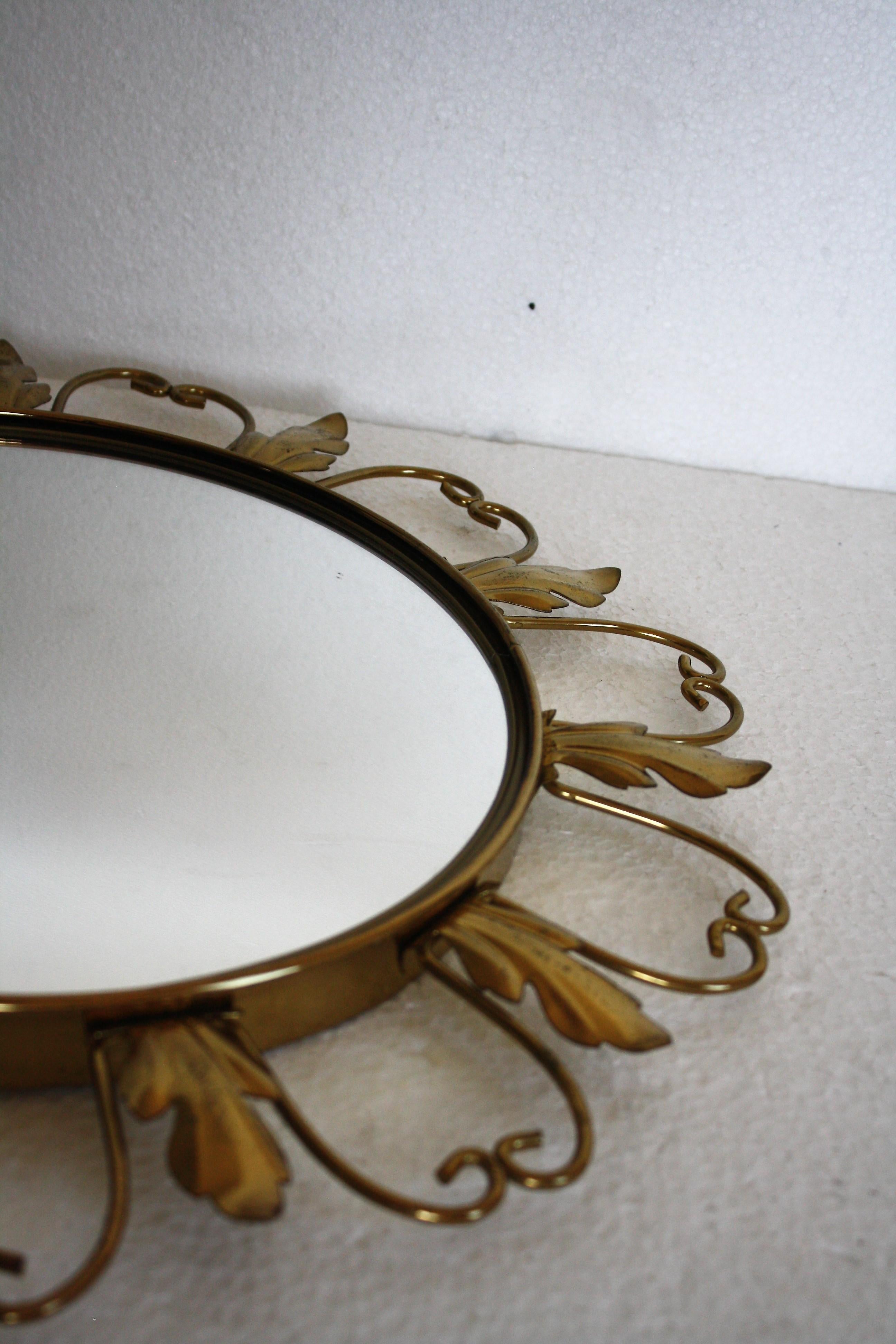 Vintage Brass Sunburst Mirror, 1960s (Messing)