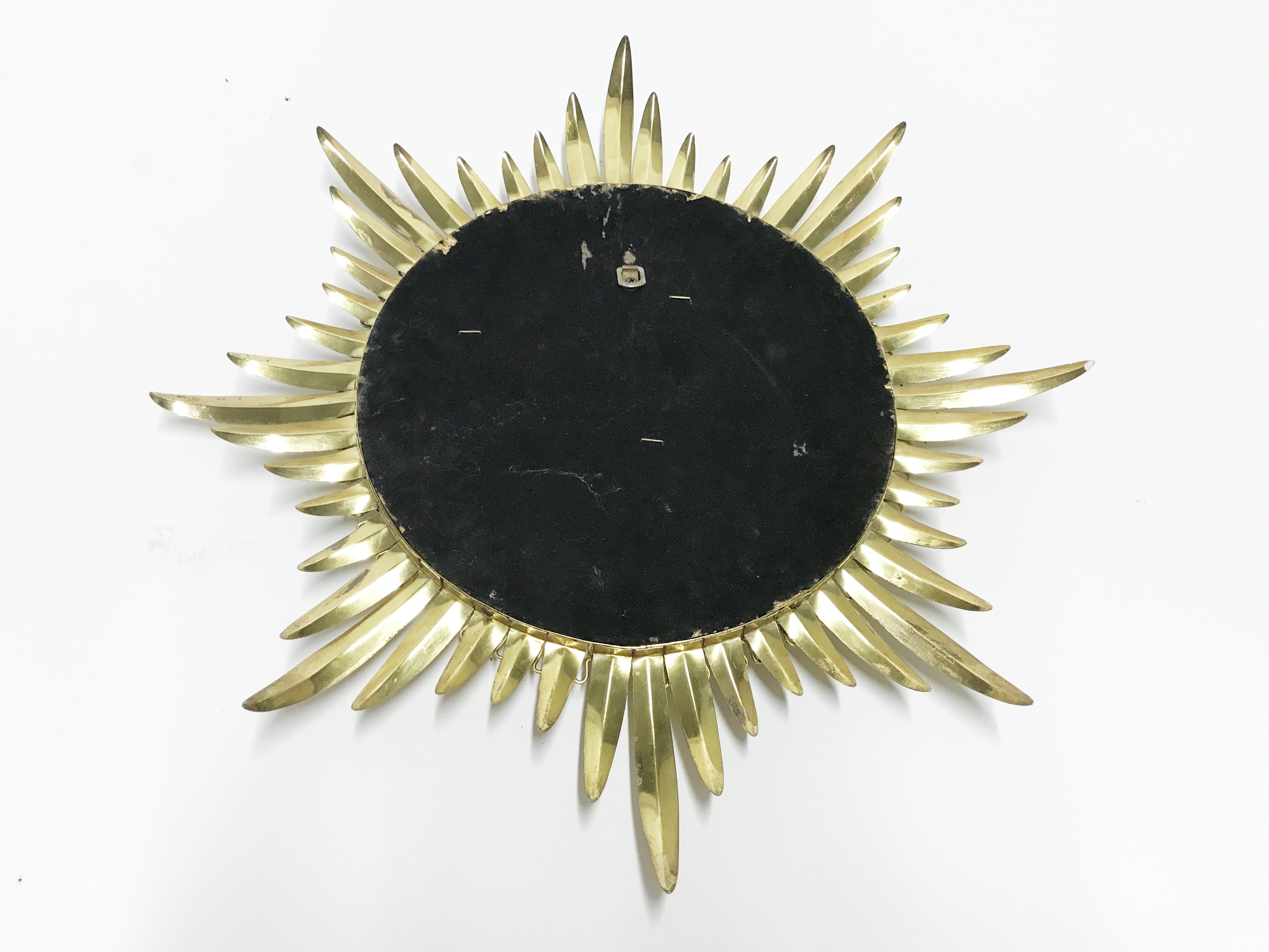 Vintage Brass Sunburst Mirror, 1960s 2