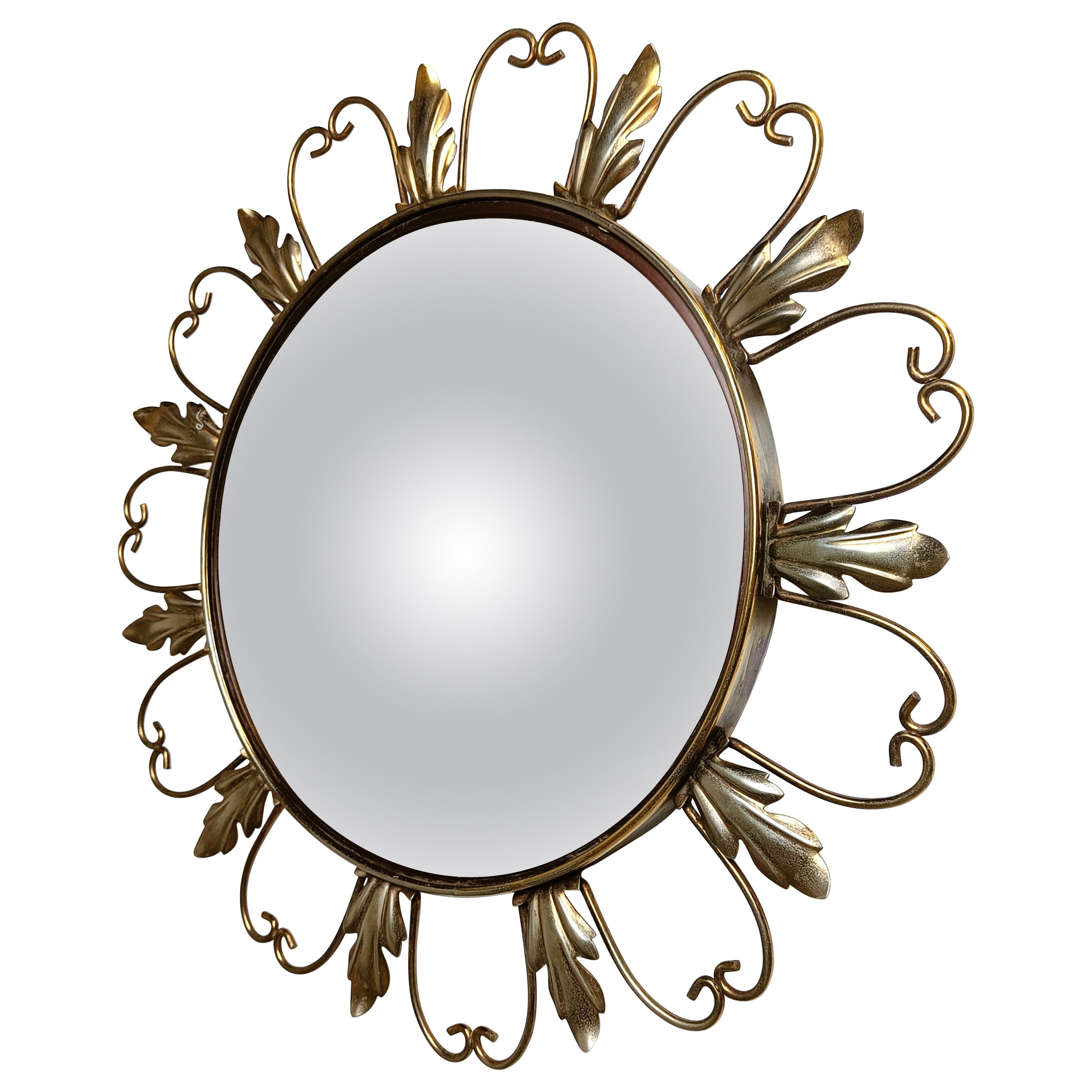 Miroir vintage en laiton en forme de soleil 1960