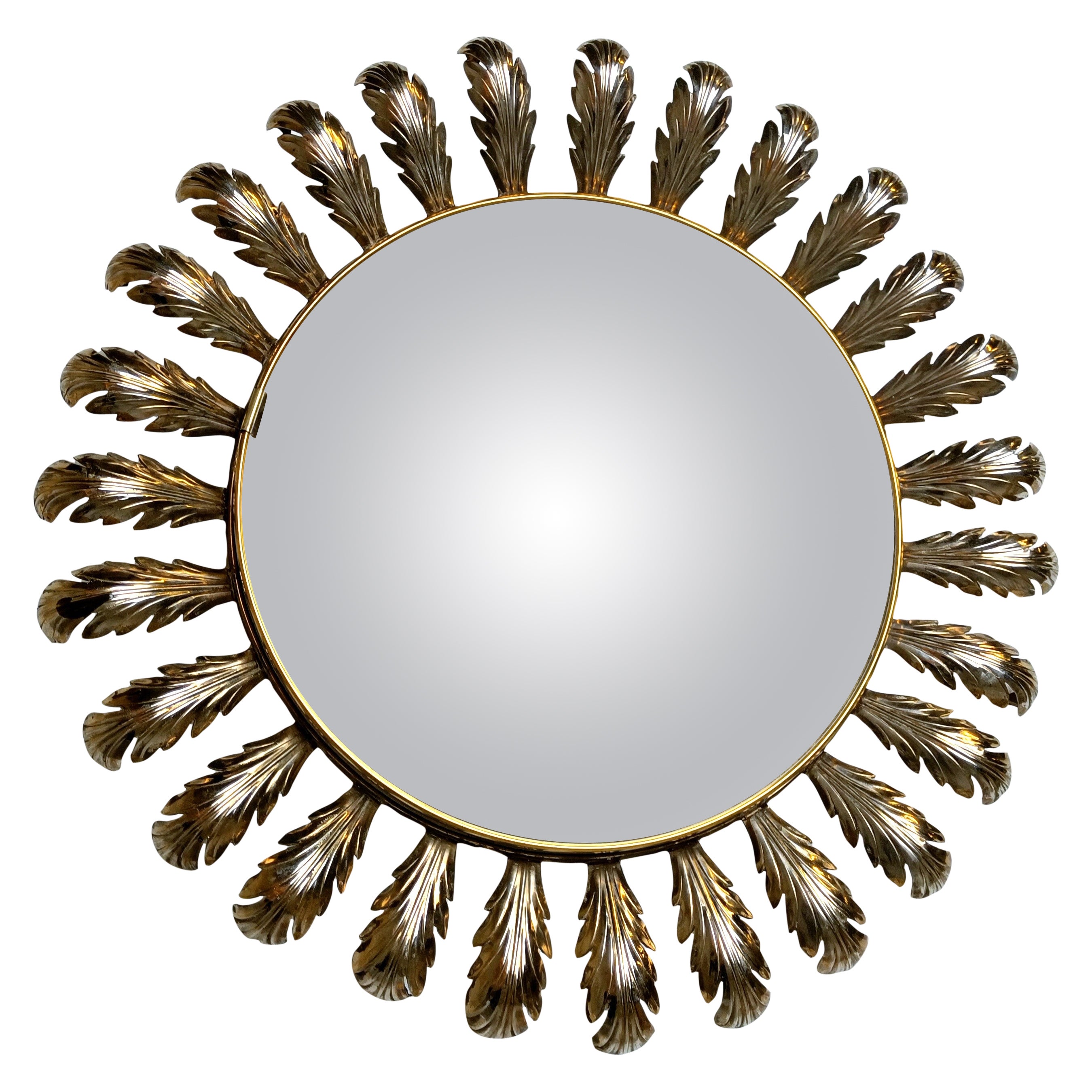 Miroir vintage en laiton en forme de soleil 1960