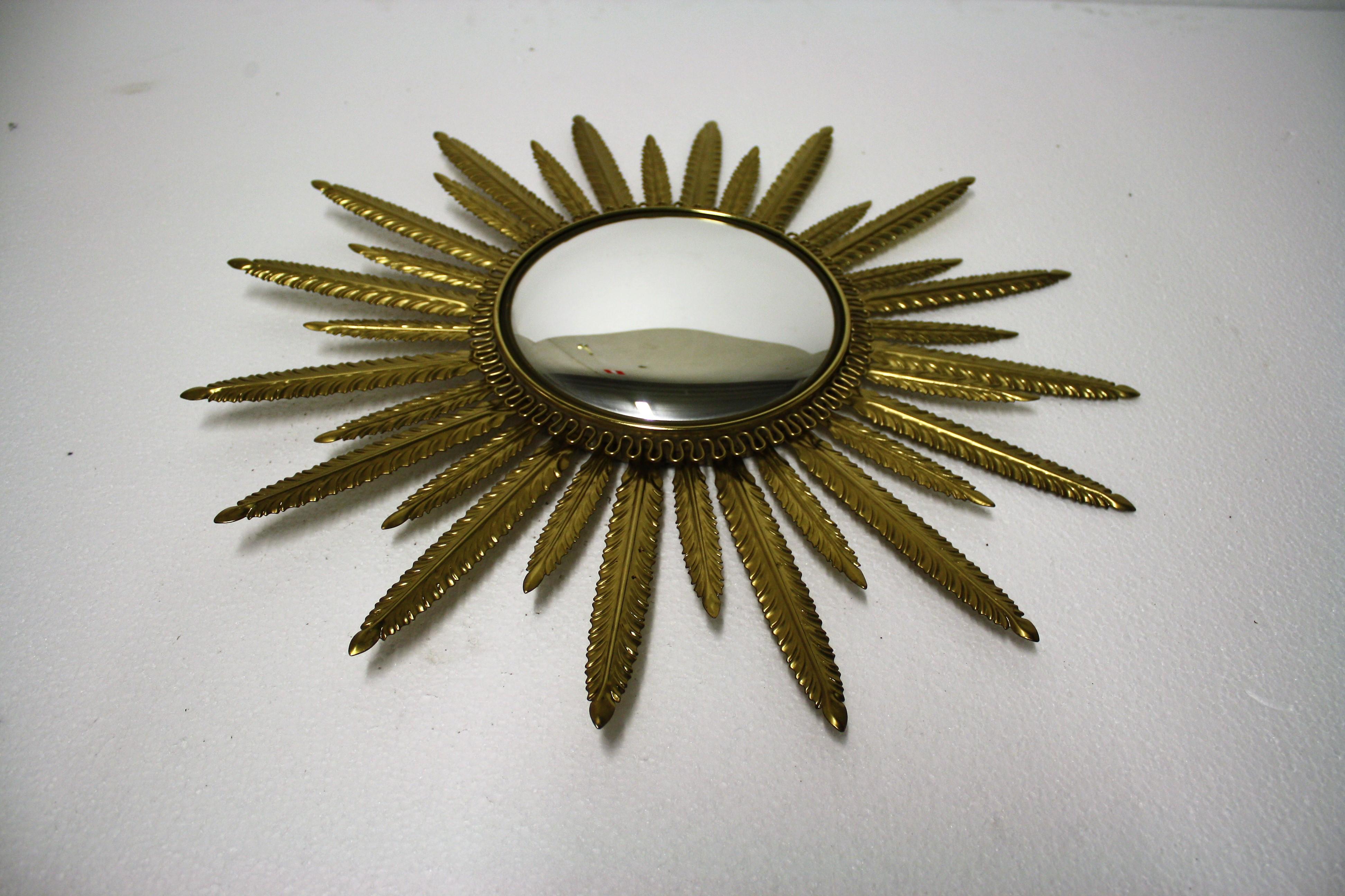 Vintage Brass Sunburst Mirror 1960s, France In Good Condition In HEVERLEE, BE