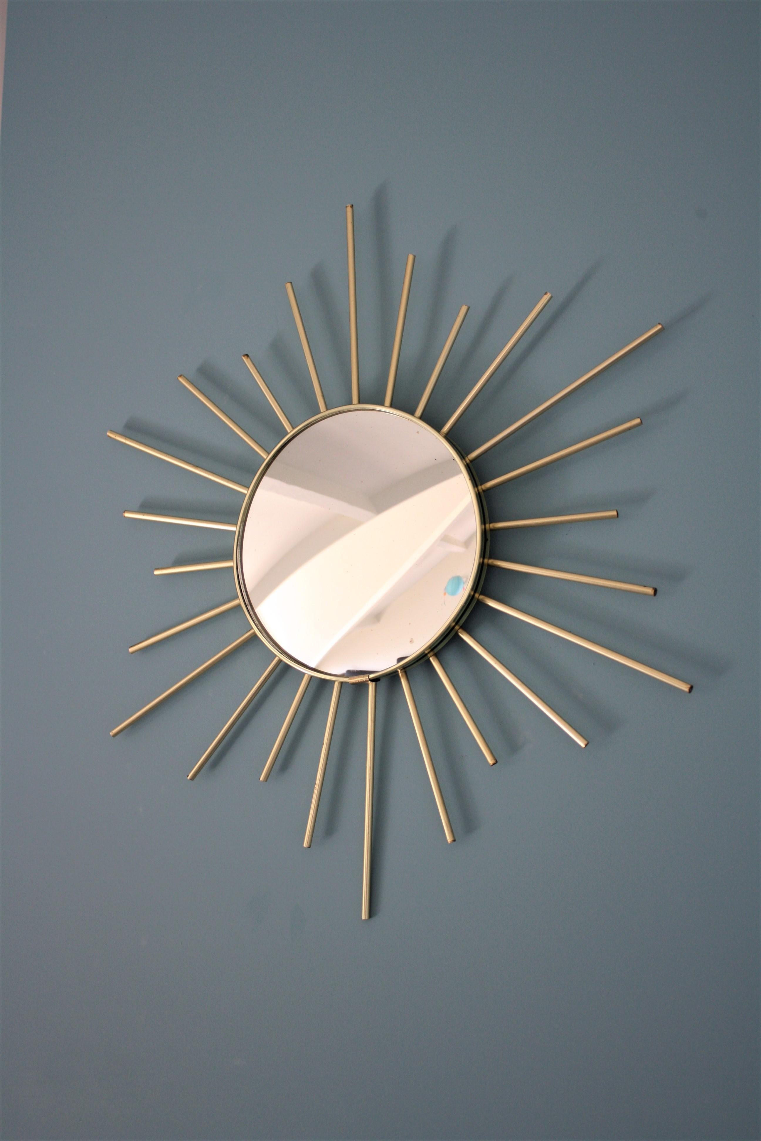 Mid-20th Century Vintage Brass Sunburst Mirror, 1960s, France