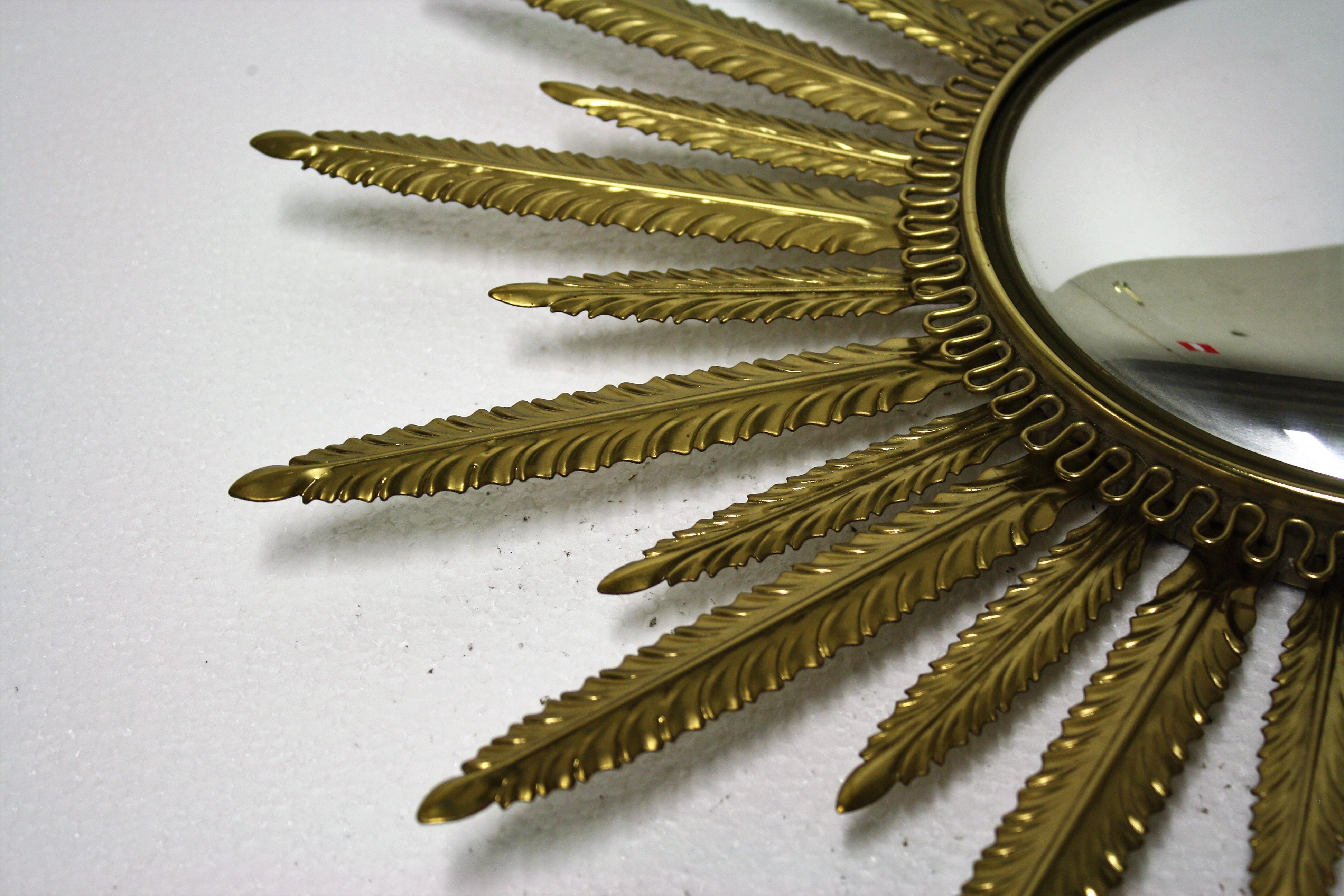 Mid-20th Century Vintage Brass Sunburst Mirror 1960s, France