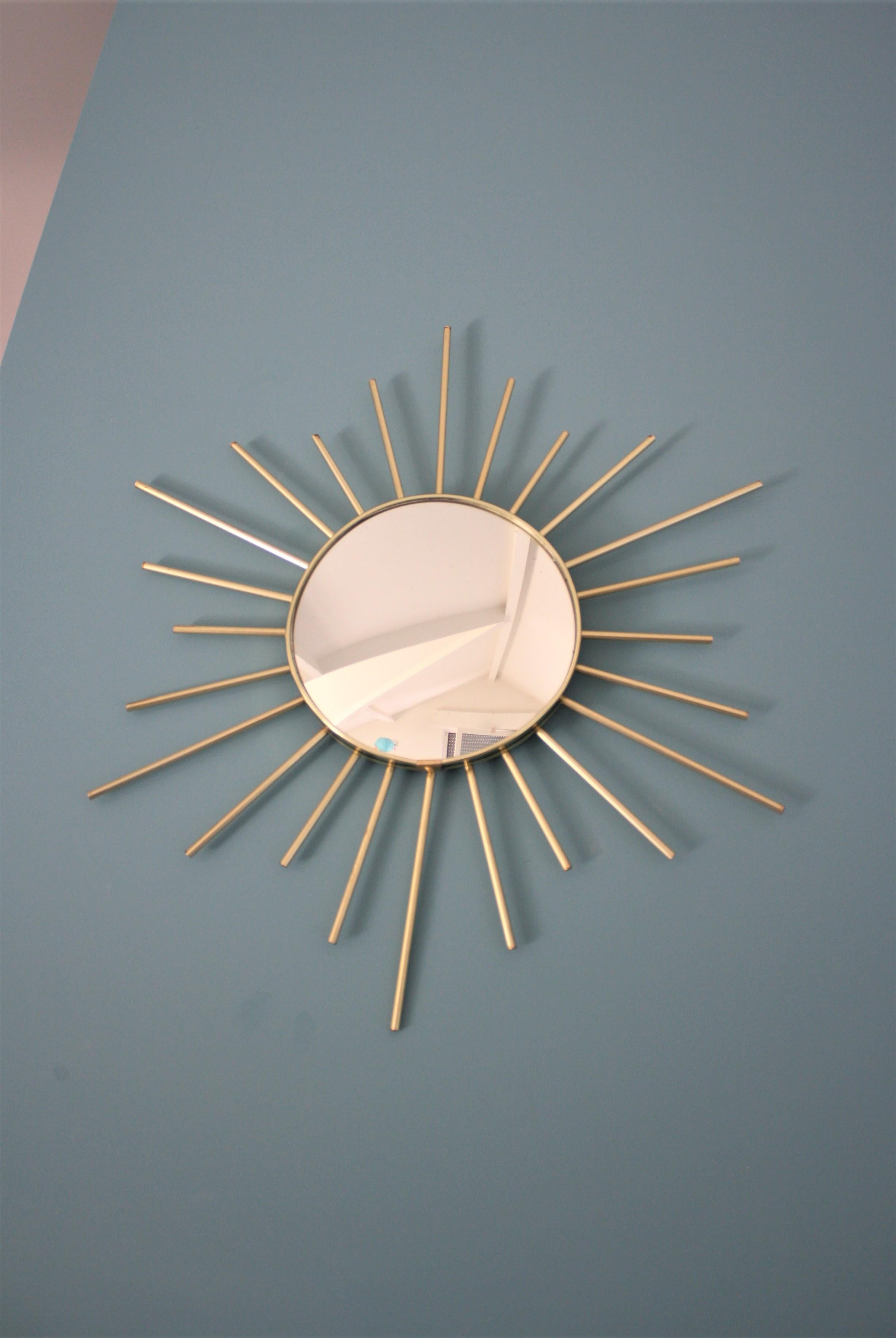 Vintage Brass Sunburst Mirror, 1960s, France 1