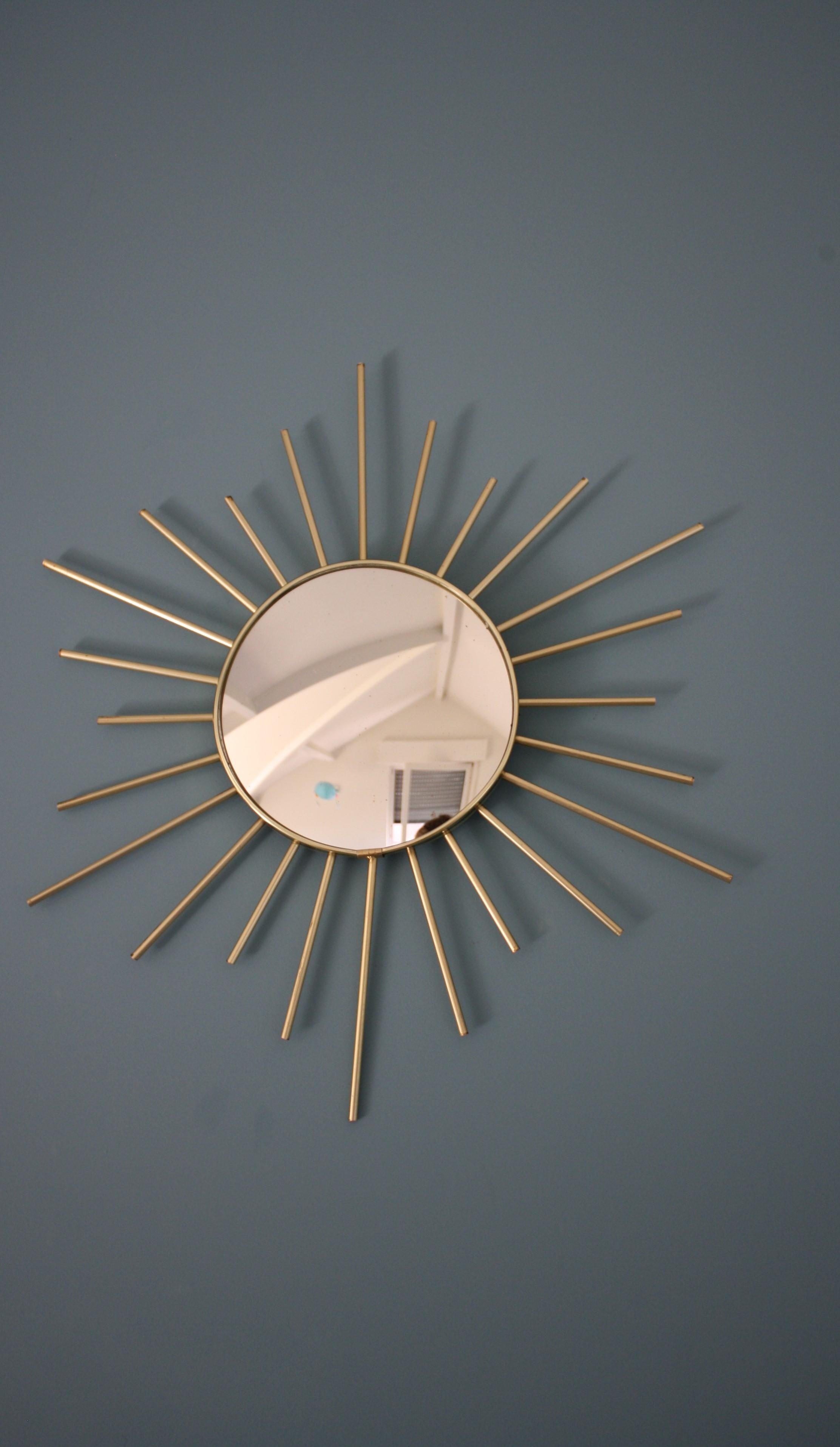 Vintage Brass Sunburst Mirror, 1960s, France 2