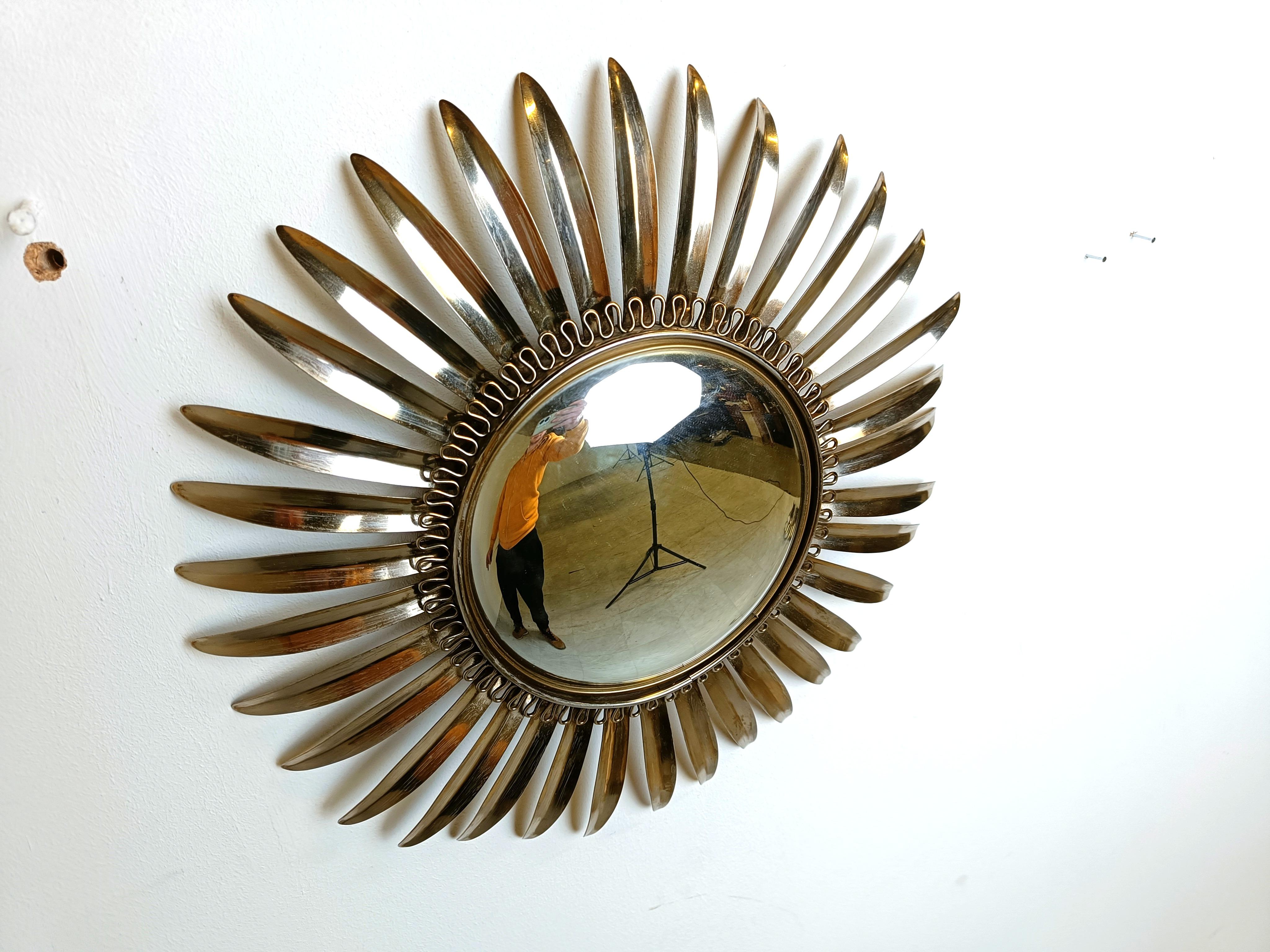 Hollywood Regency Specchio a raggiera in ottone vintage, anni '70 in vendita