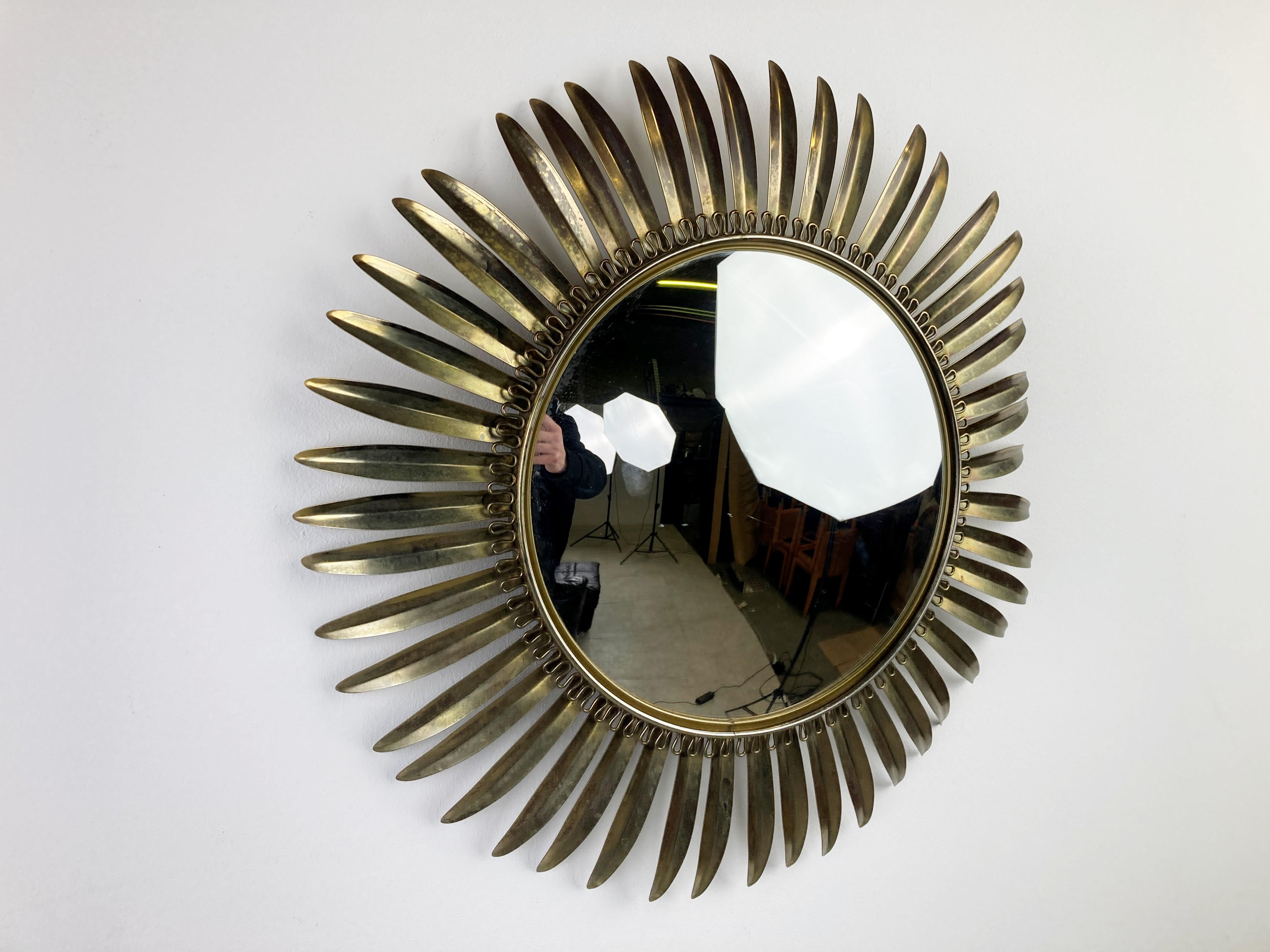 French Vintage Brass Sunburst Mirror 1970s