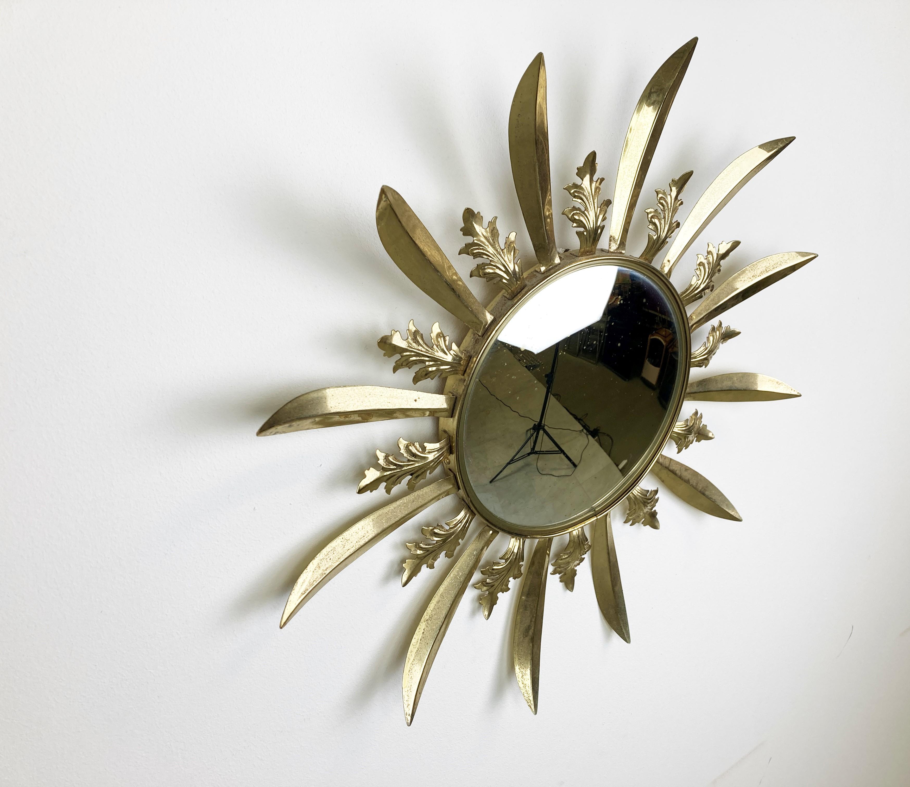 Late 20th Century Vintage Brass Sunburst Mirror, 1970s For Sale
