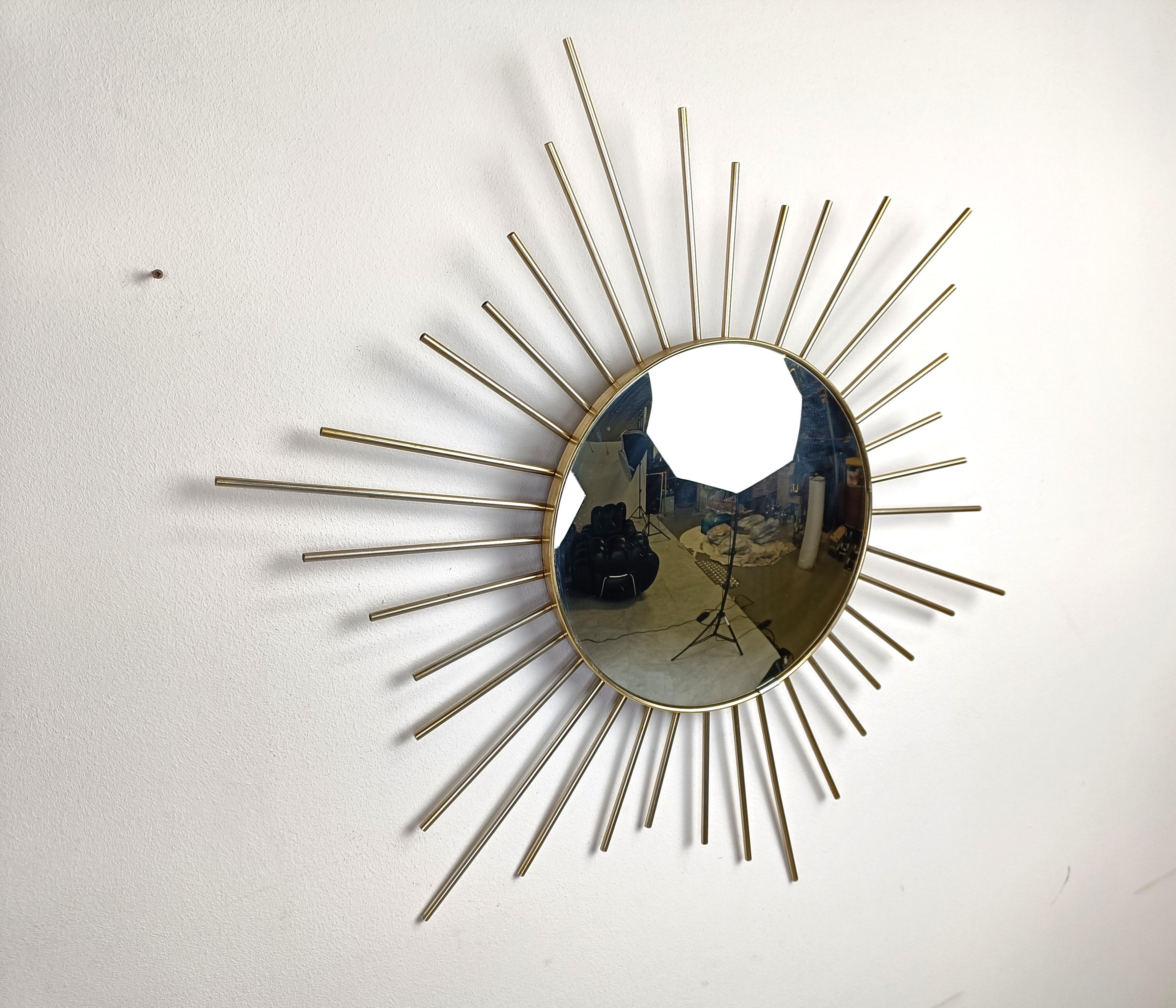 Brass Vintage brass sunburst mirror, 1970s For Sale