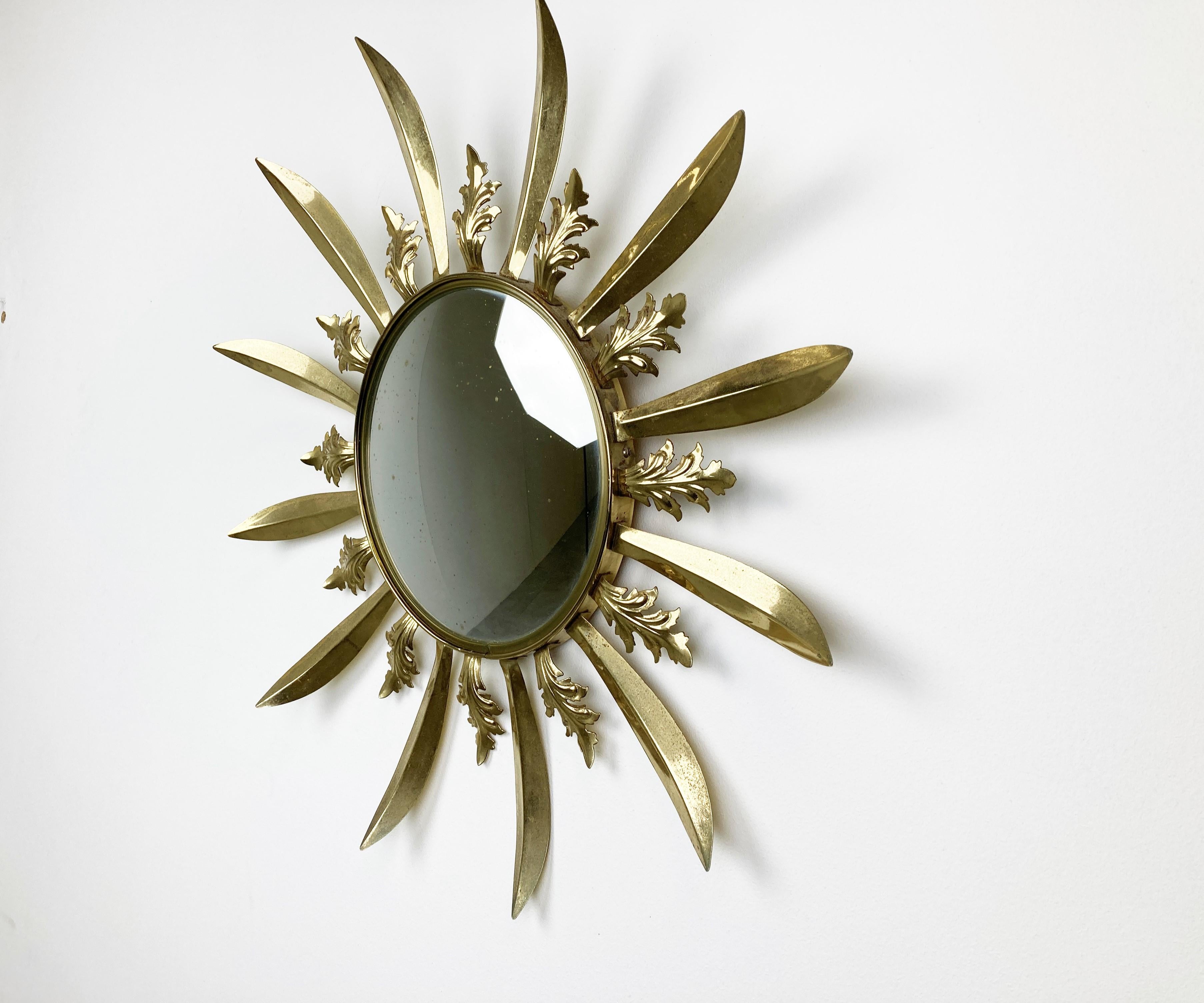 Vintage Brass Sunburst Mirror, 1970s For Sale 3