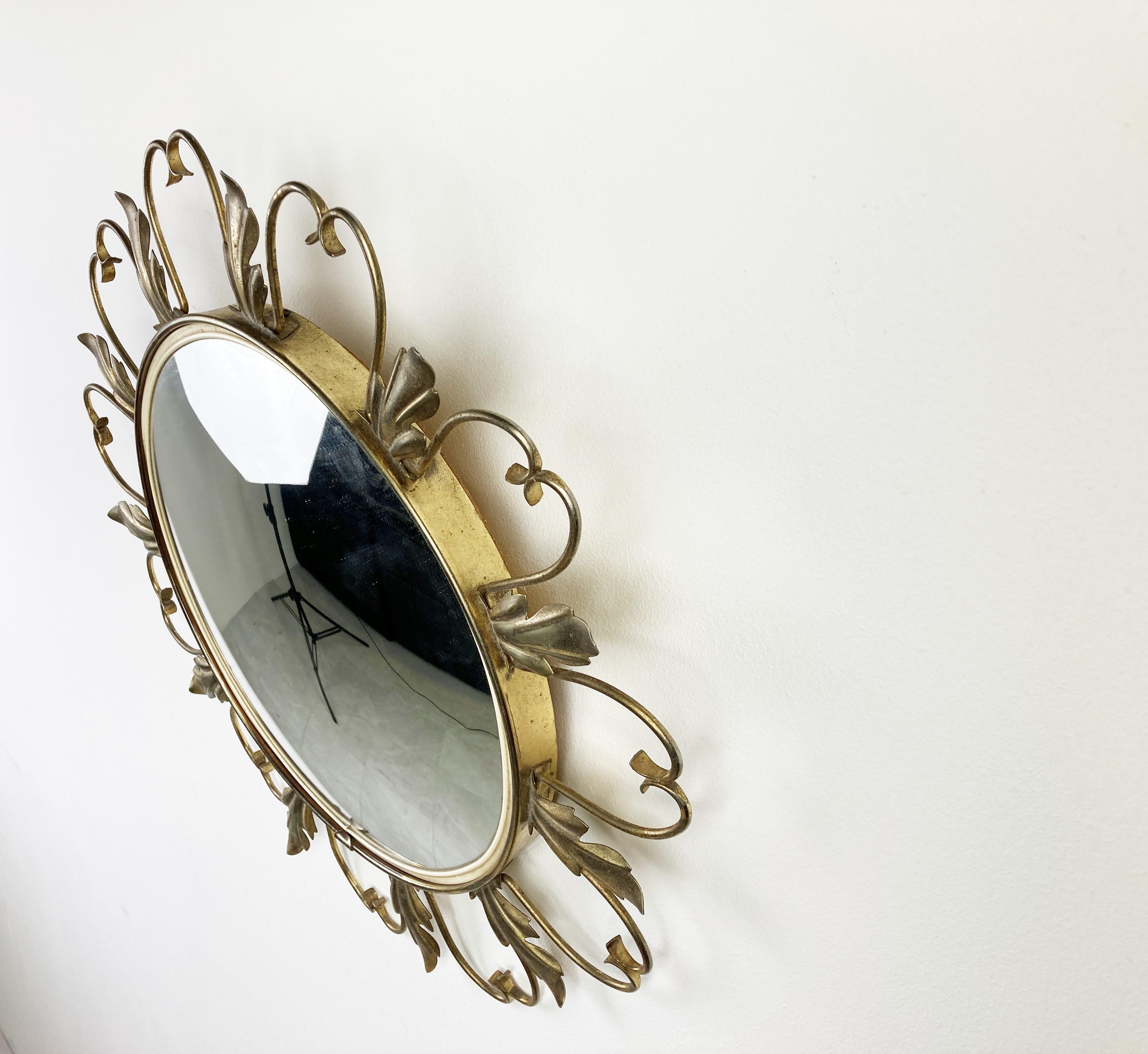 Vintage Brass Sunburst Mirror For Sale 3