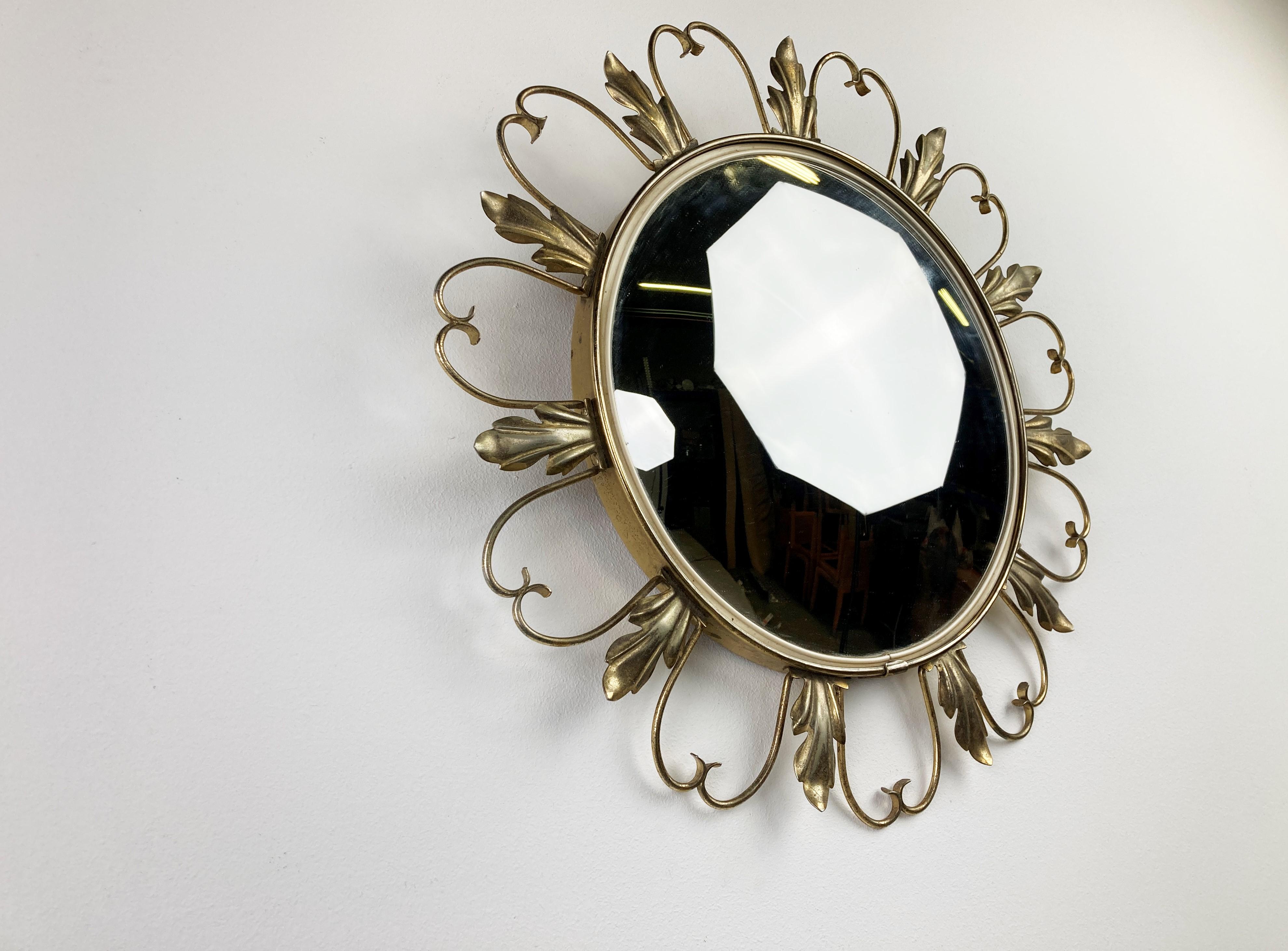 French Vintage Brass Sunburst Mirror For Sale