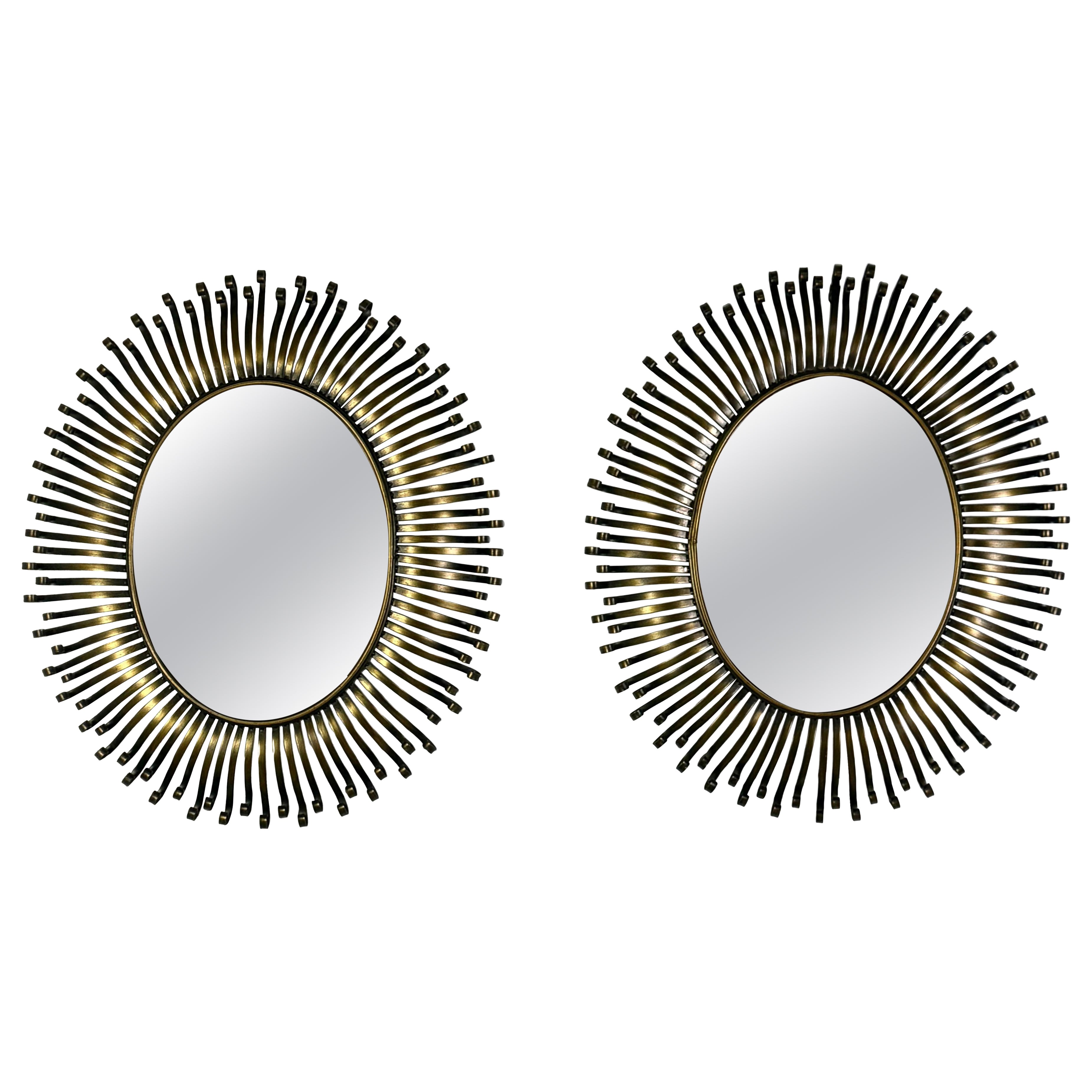 Pair of Hollywood Regency Style Sunburst Mirrors For Sale