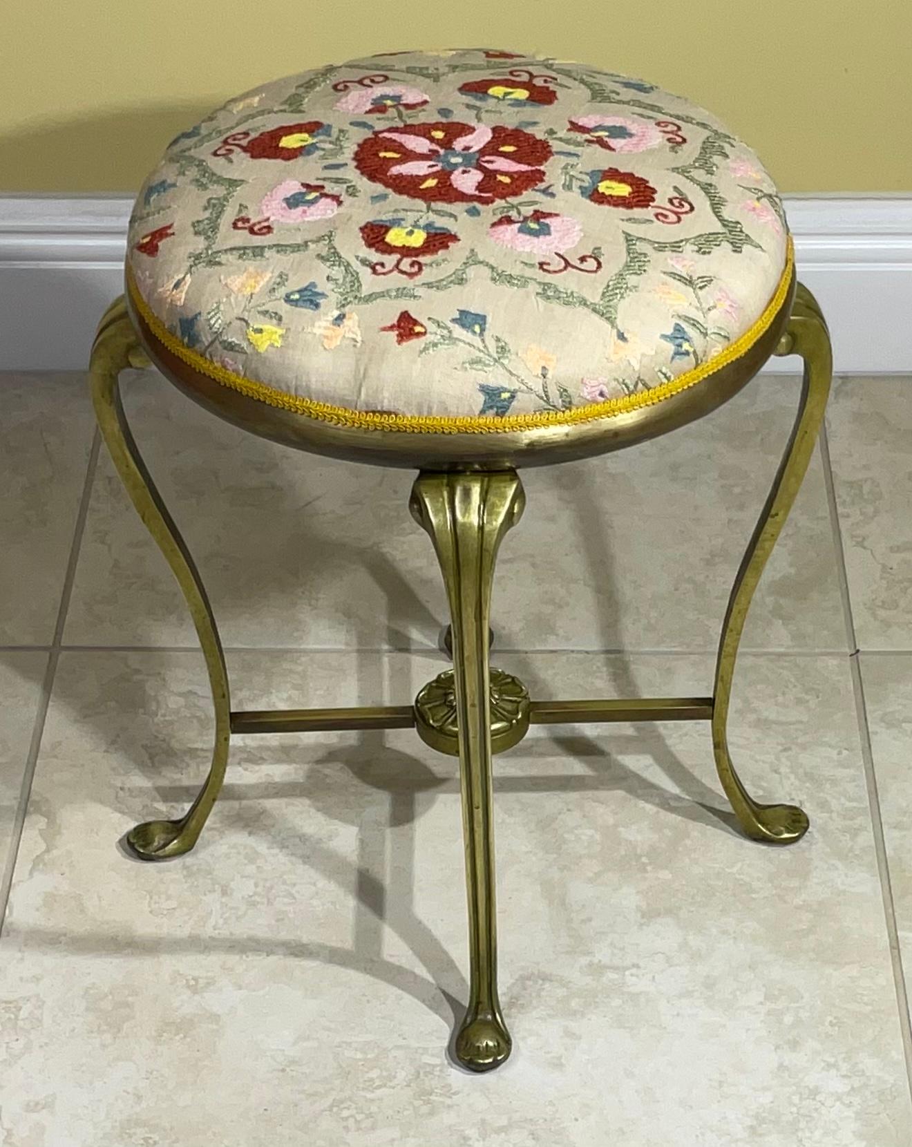 Vintage Brass Suzani Foot Stool For Sale 5