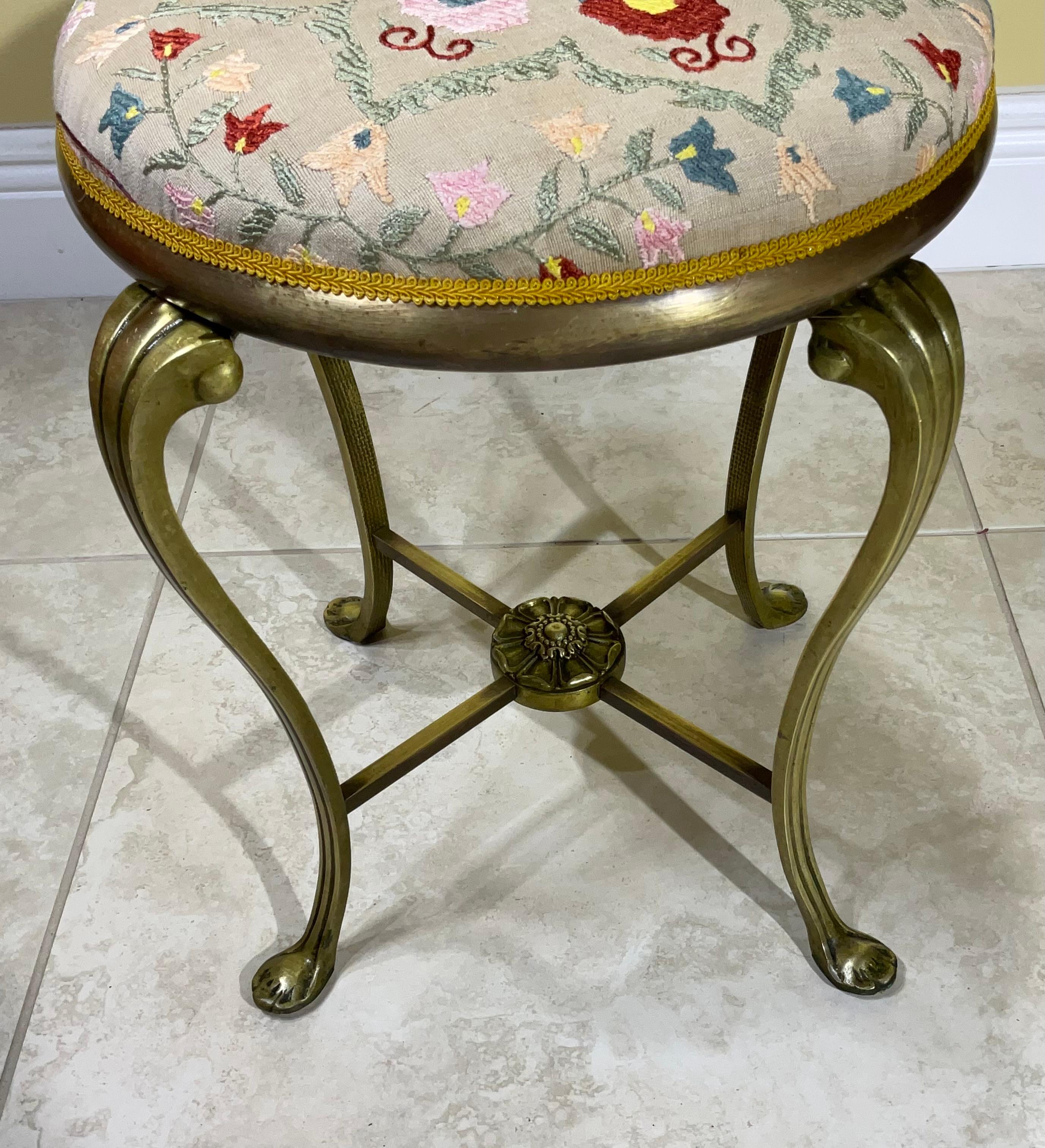 American Vintage Brass Suzani Foot Stool For Sale