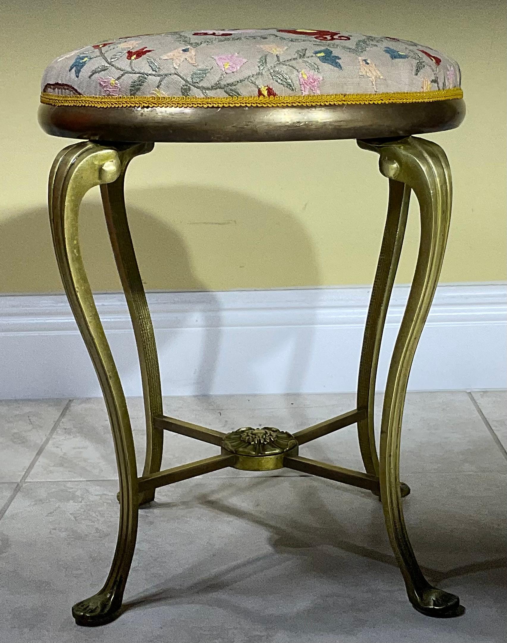 Hand-Crafted Vintage Brass Suzani Foot Stool For Sale
