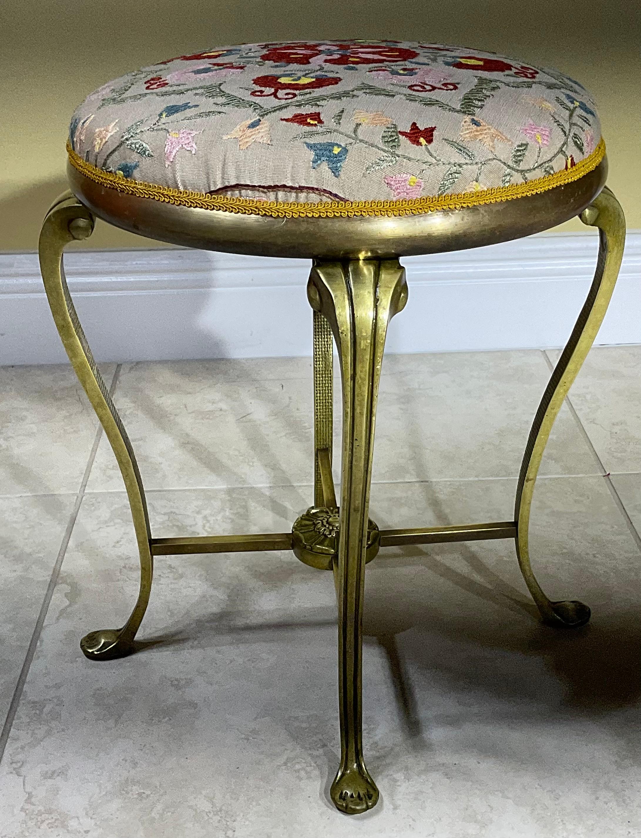 Vintage Brass Suzani Foot Stool In Good Condition For Sale In Delray Beach, FL
