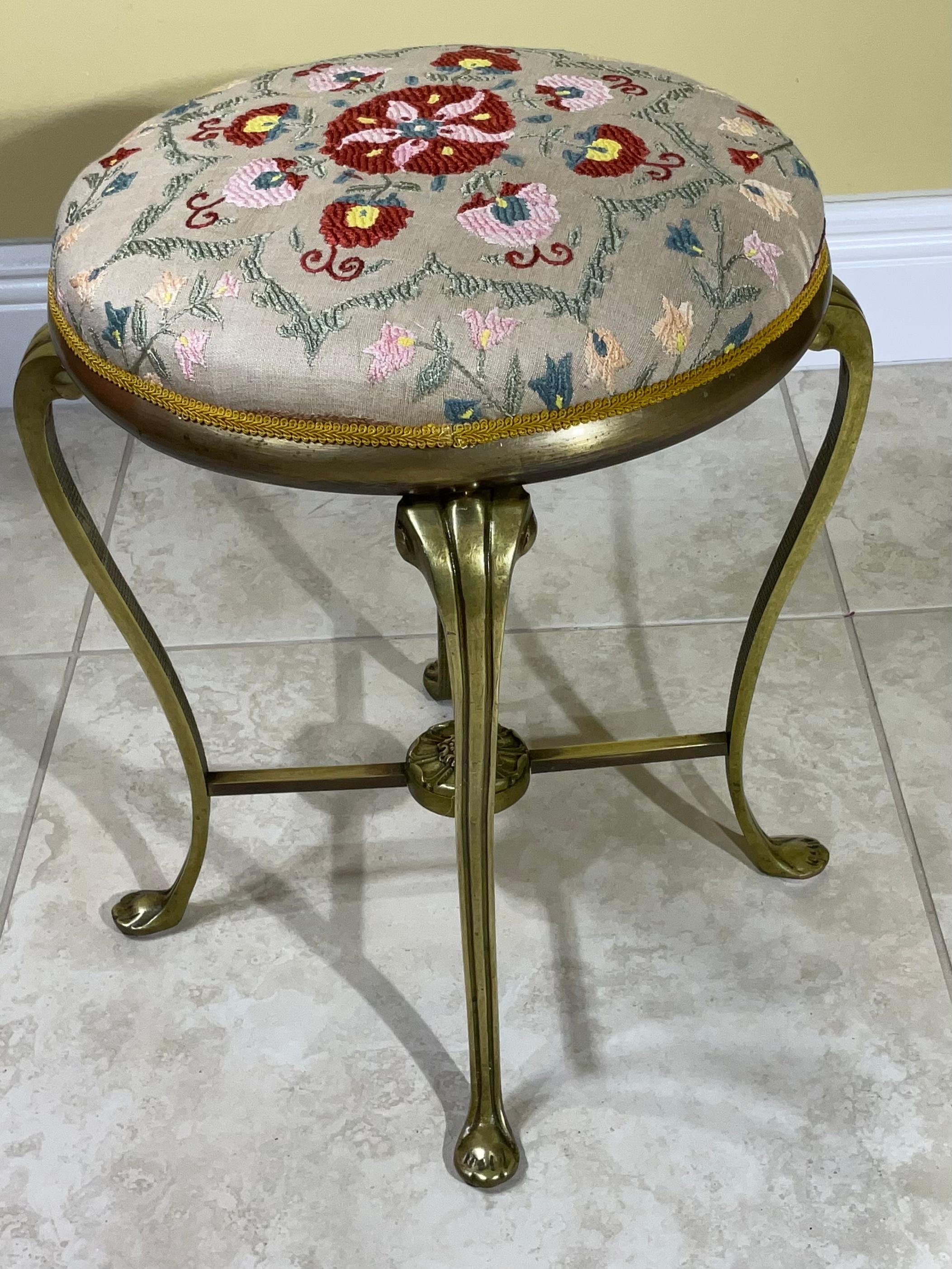 Vintage Brass Suzani Foot Stool For Sale 1