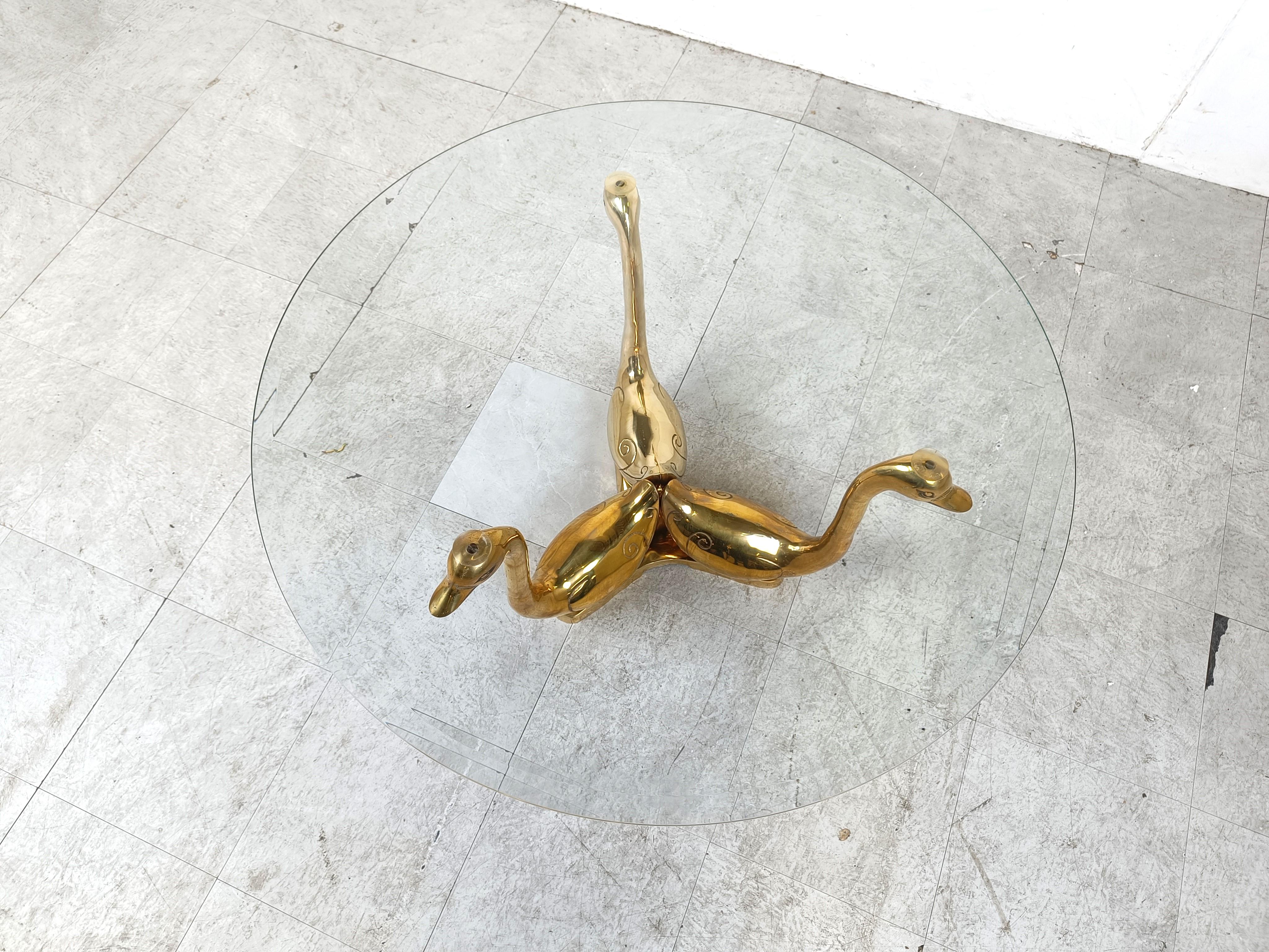 Vintage brass swan coffee table, 1970s 2