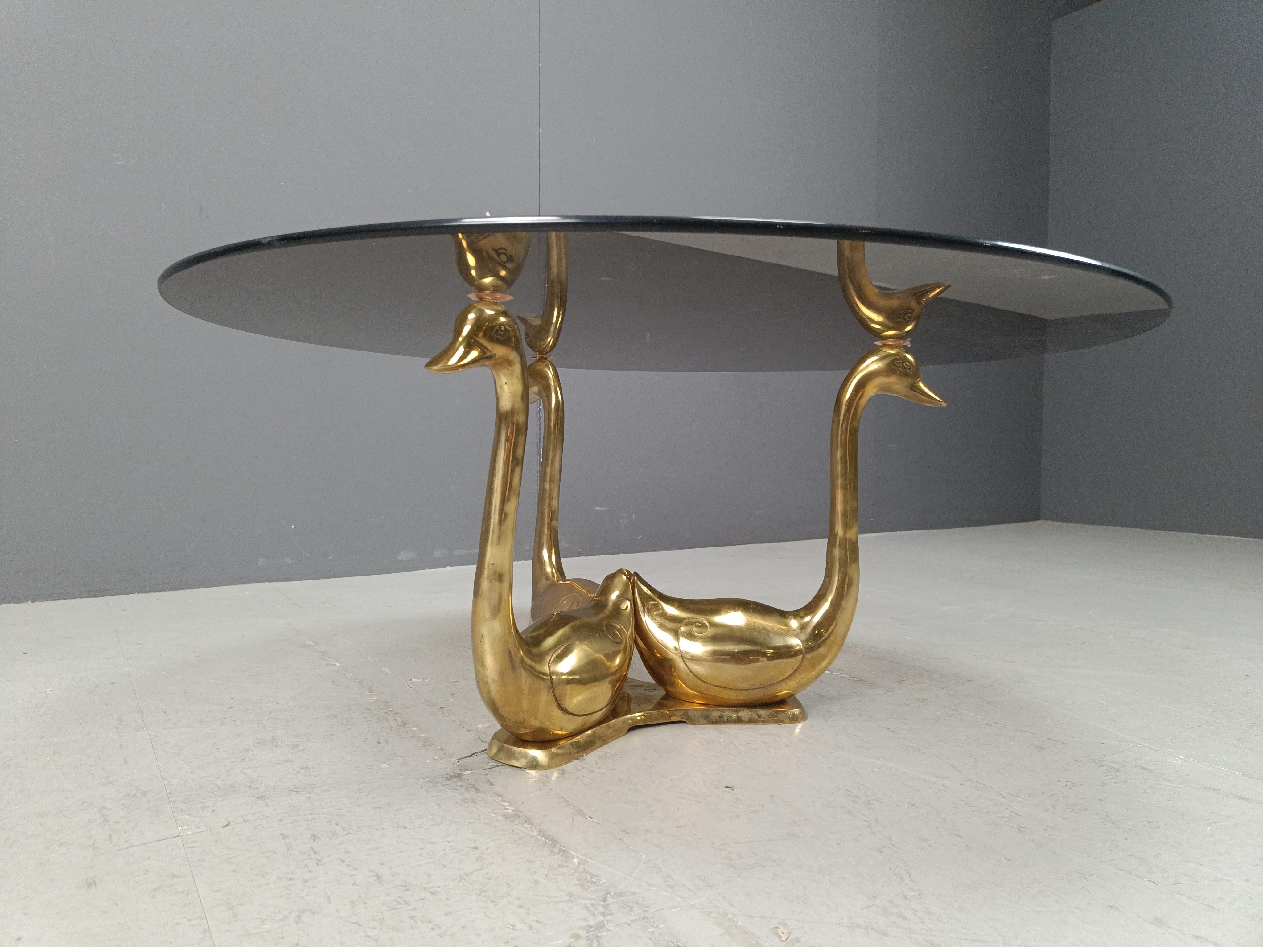 Vintage brass swan coffee table, 1970s 3