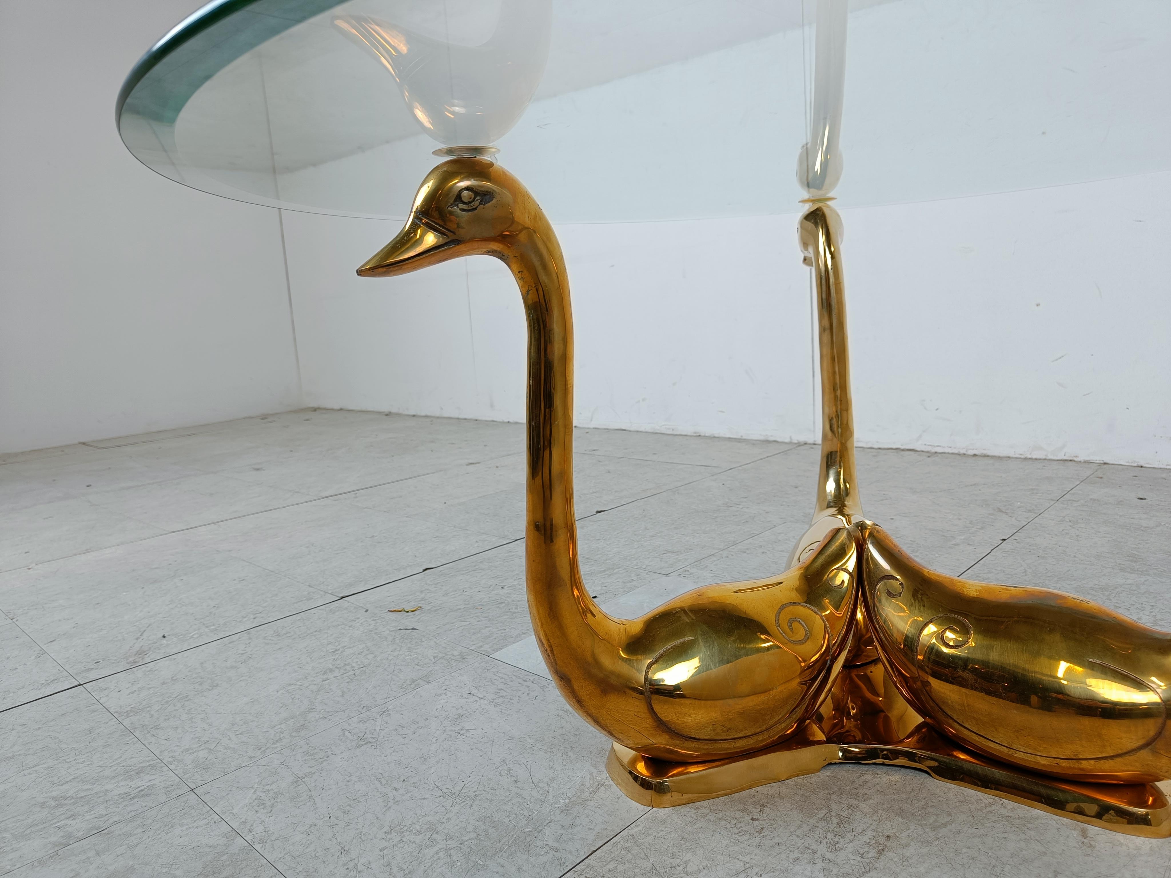 Vintage brass swan coffee table, 1970s 3