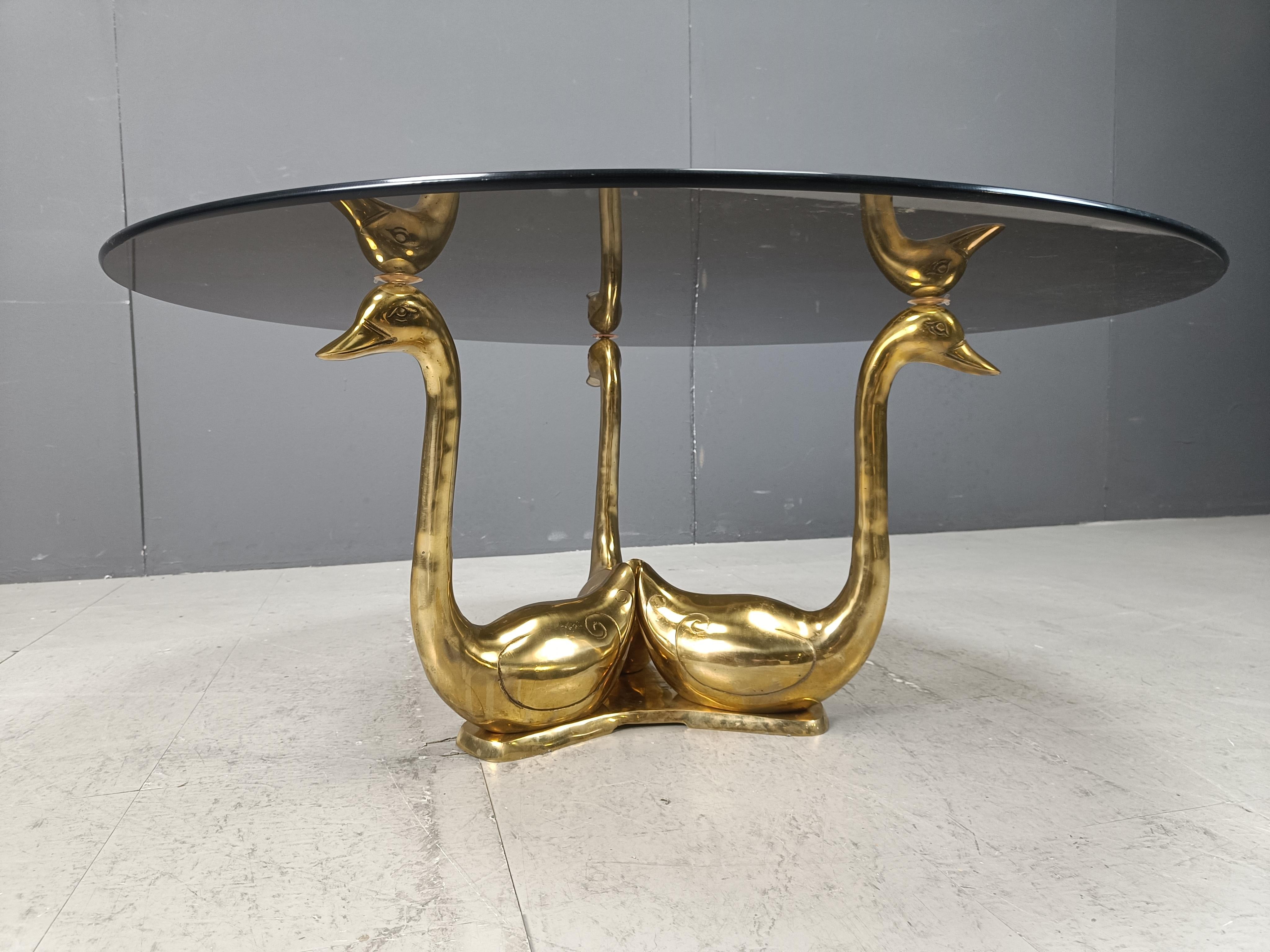 Vintage brass swan coffee table, 1970s 4