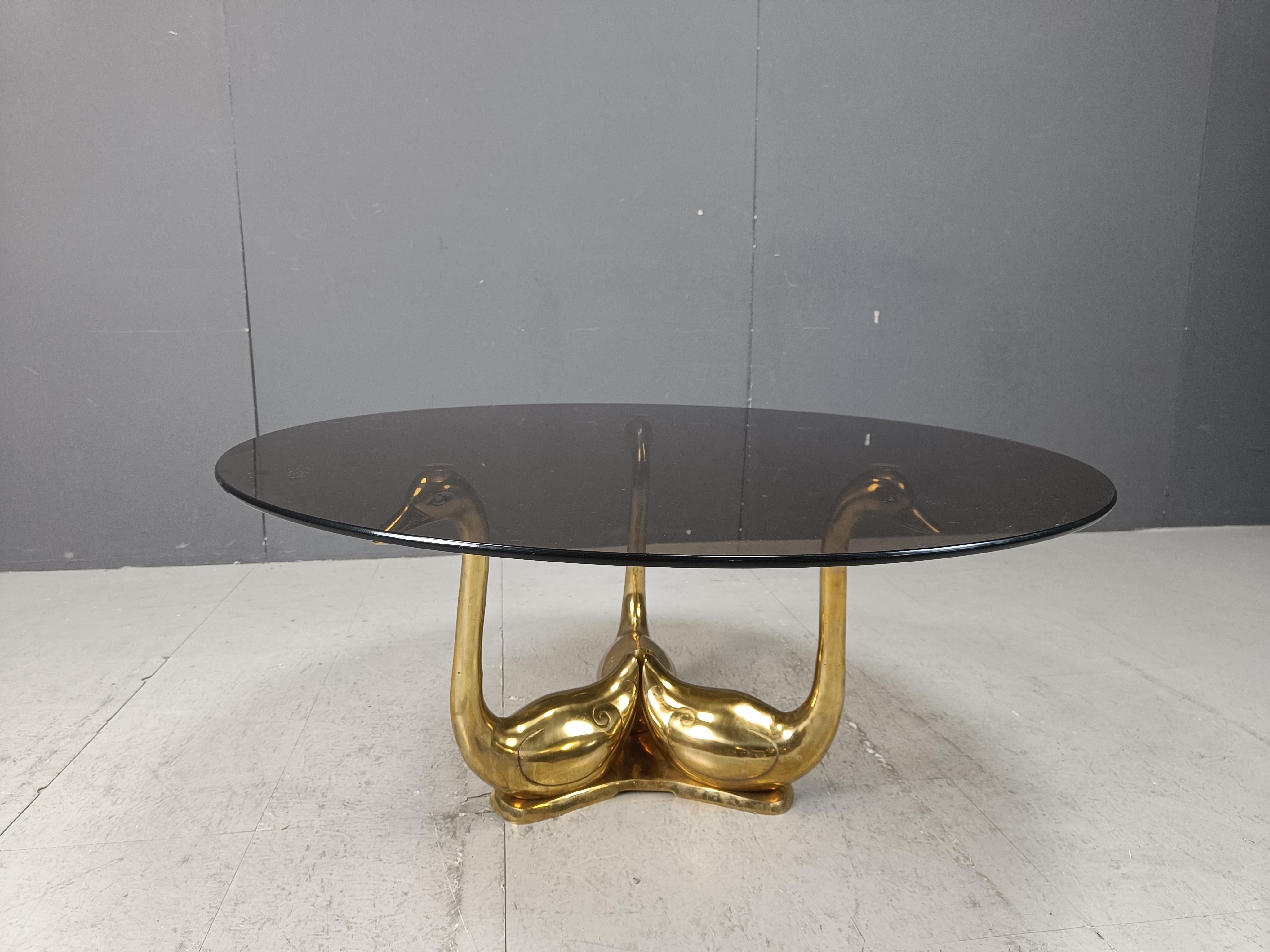 French Vintage brass swan coffee table, 1970s