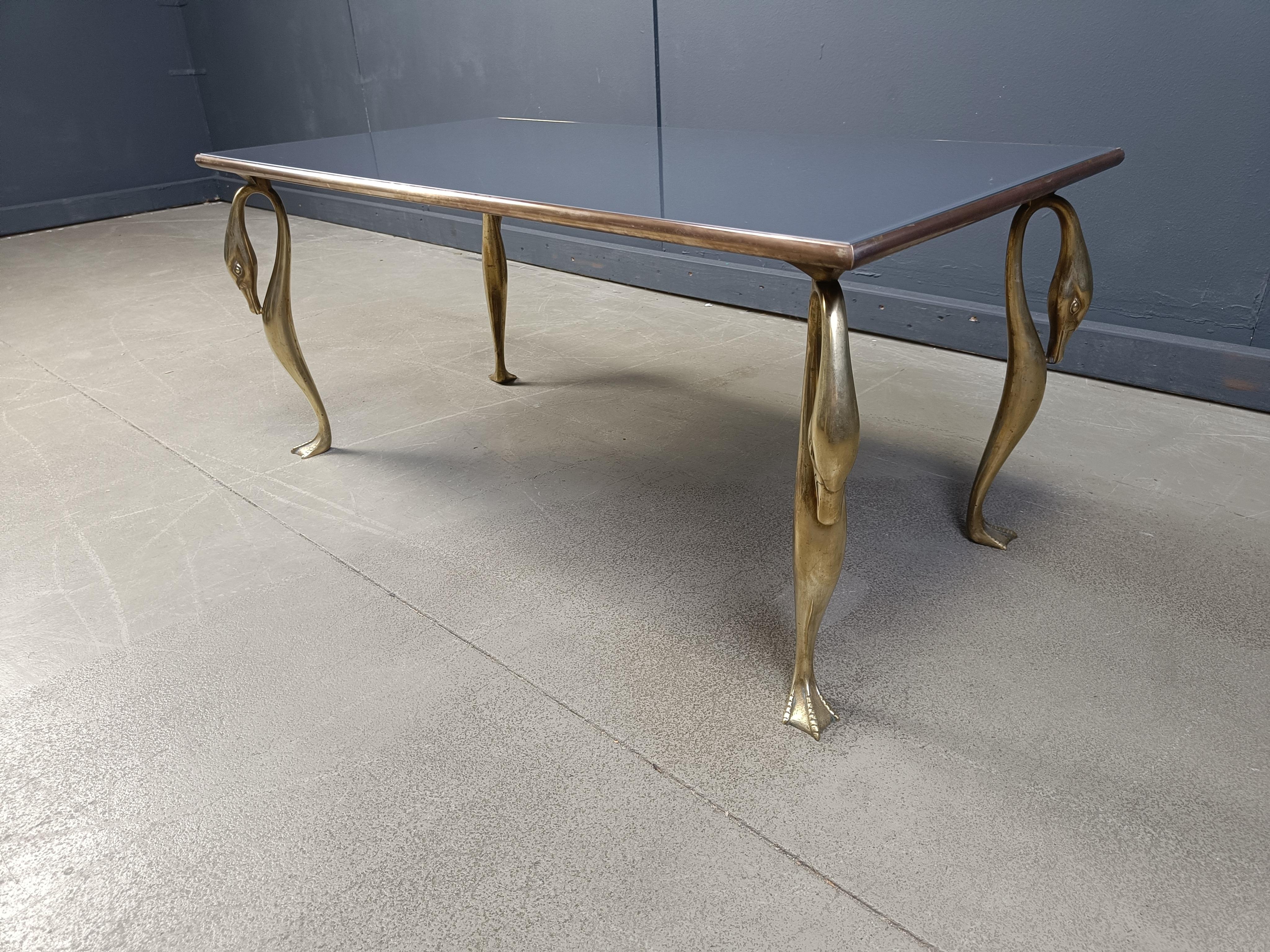 French Vintage brass swan coffee table, 1970s For Sale